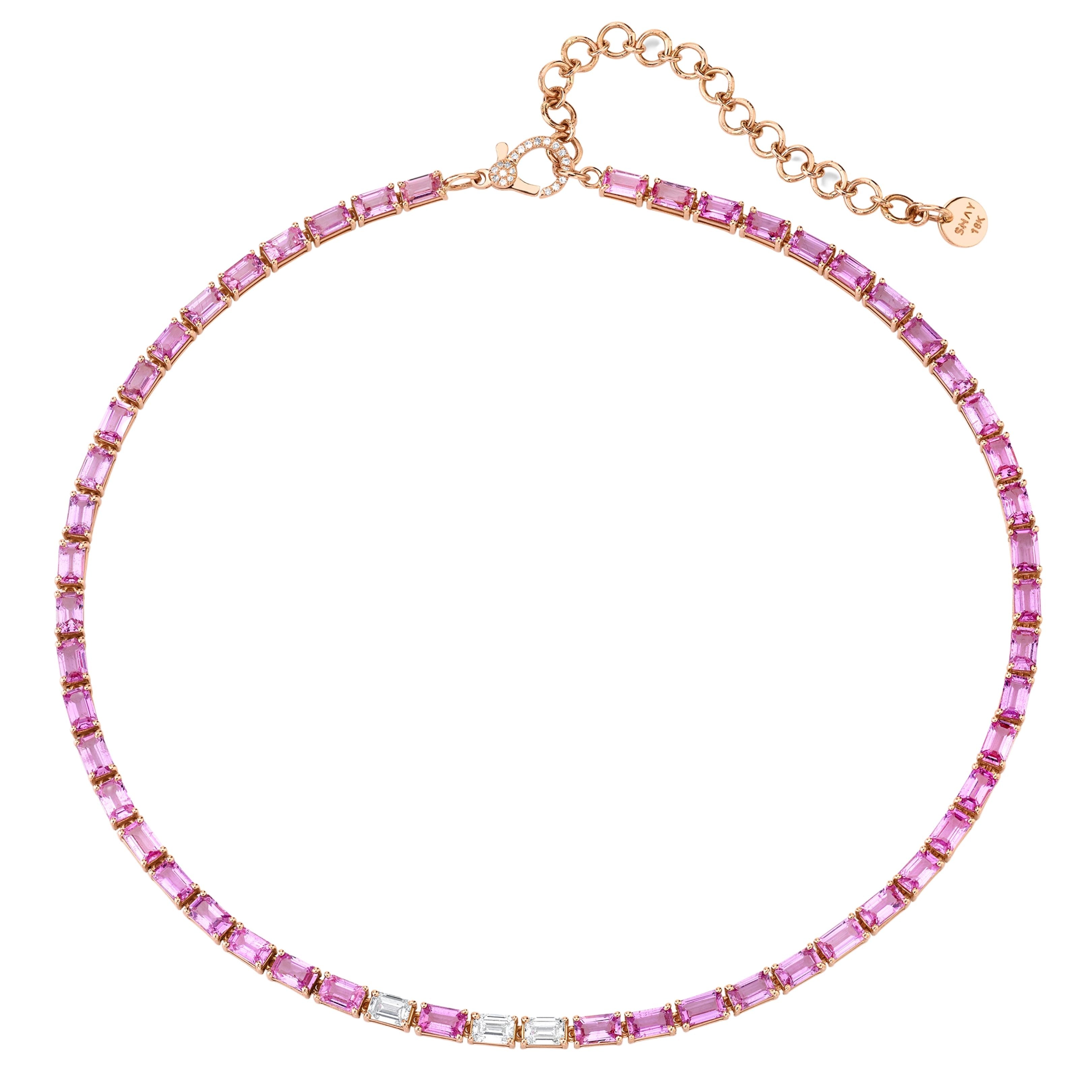 READY TO SHIP PINK SAPPHIRE & DIAMOND TENNIS NECKLACE