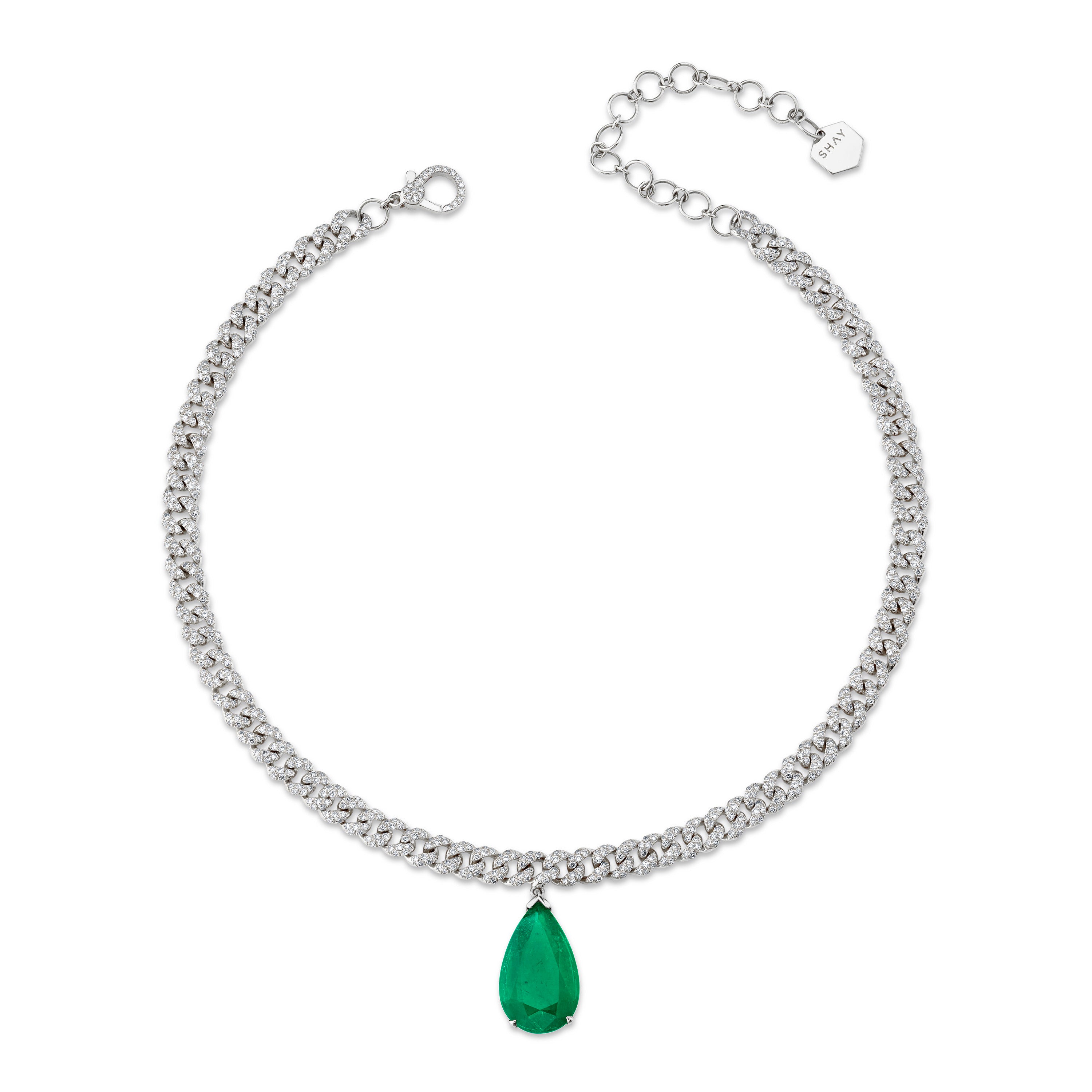 EMERALD TEARDROP PAVE MINI PAVE LINK CHOKER