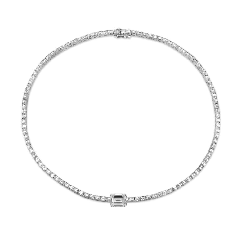Emerald Cut Diamond Bezel Set Tennis Necklace in 14kt Yellow Gold (6 1 –  Day's Jewelers