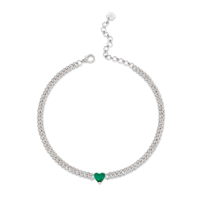 EMERALD HEART PAVE MINI LINK NECKLACE