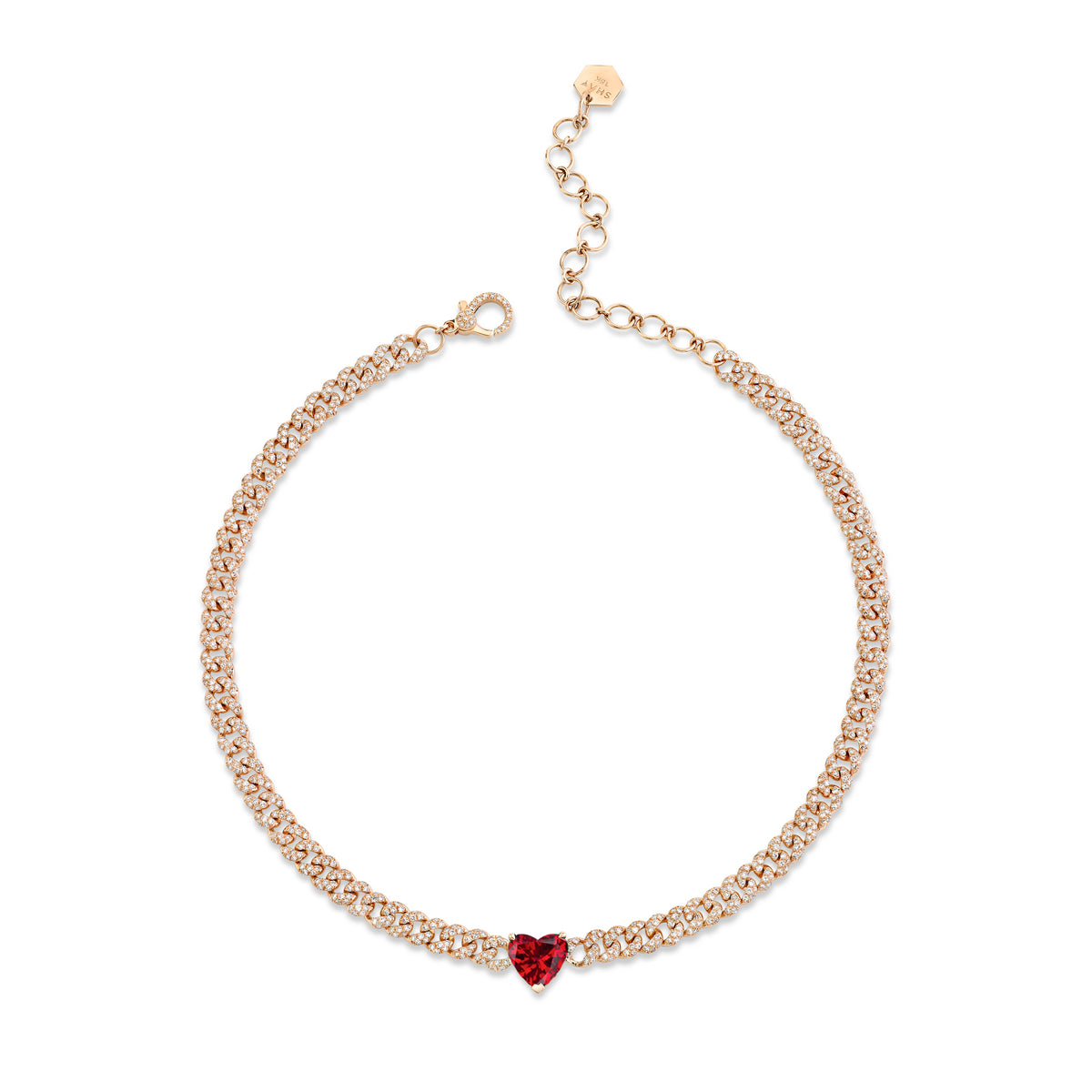 RUBY HEART MINI PAVE LINK NECKLACE