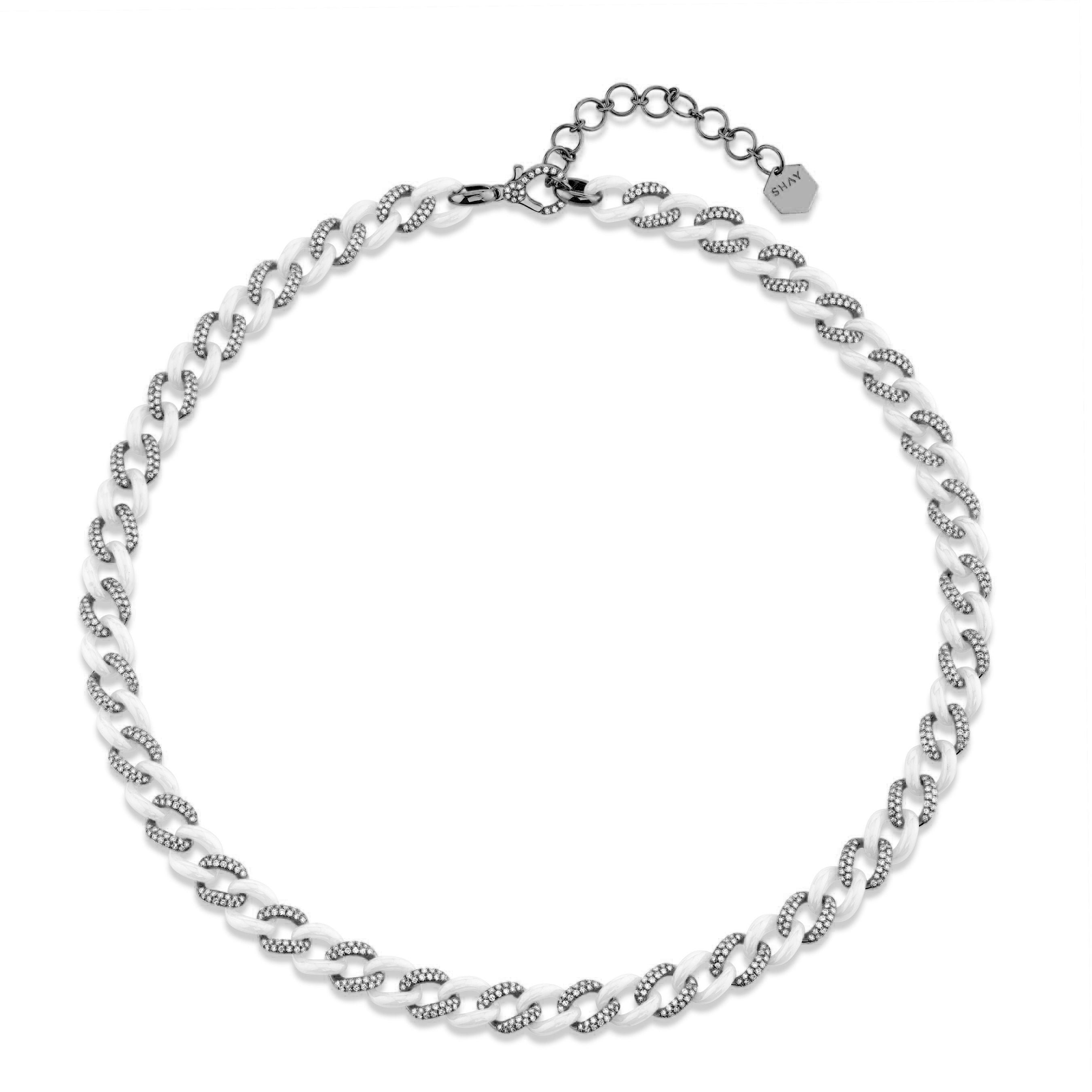 DIAMOND & CERAMIC ALTERNATING MEDIUM LINK NECKLACE