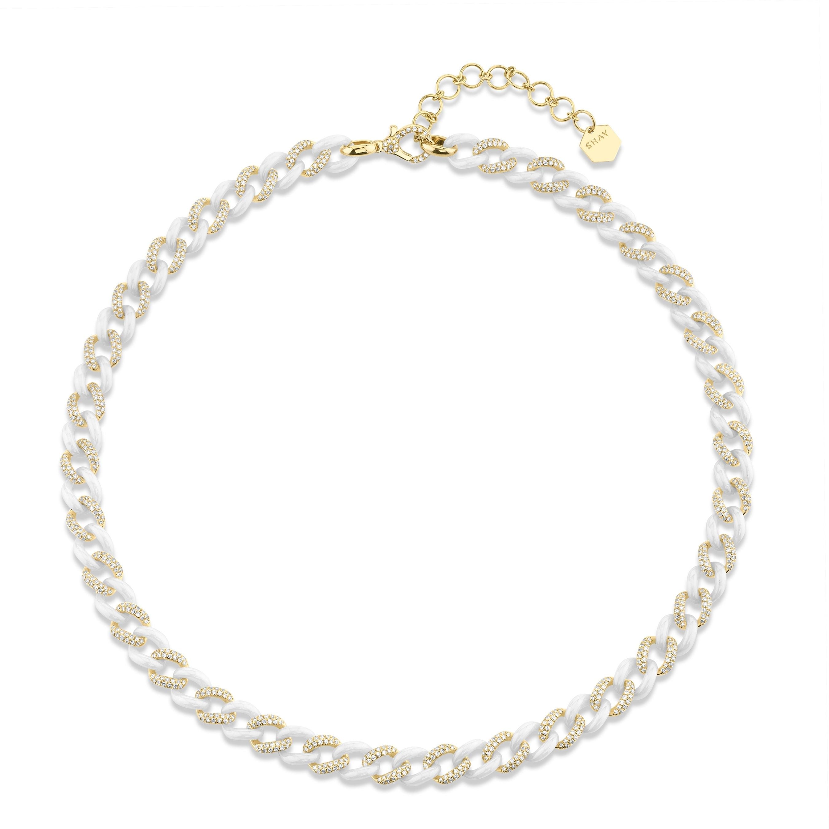 DIAMOND & CERAMIC ALTERNATING MEDIUM LINK NECKLACE