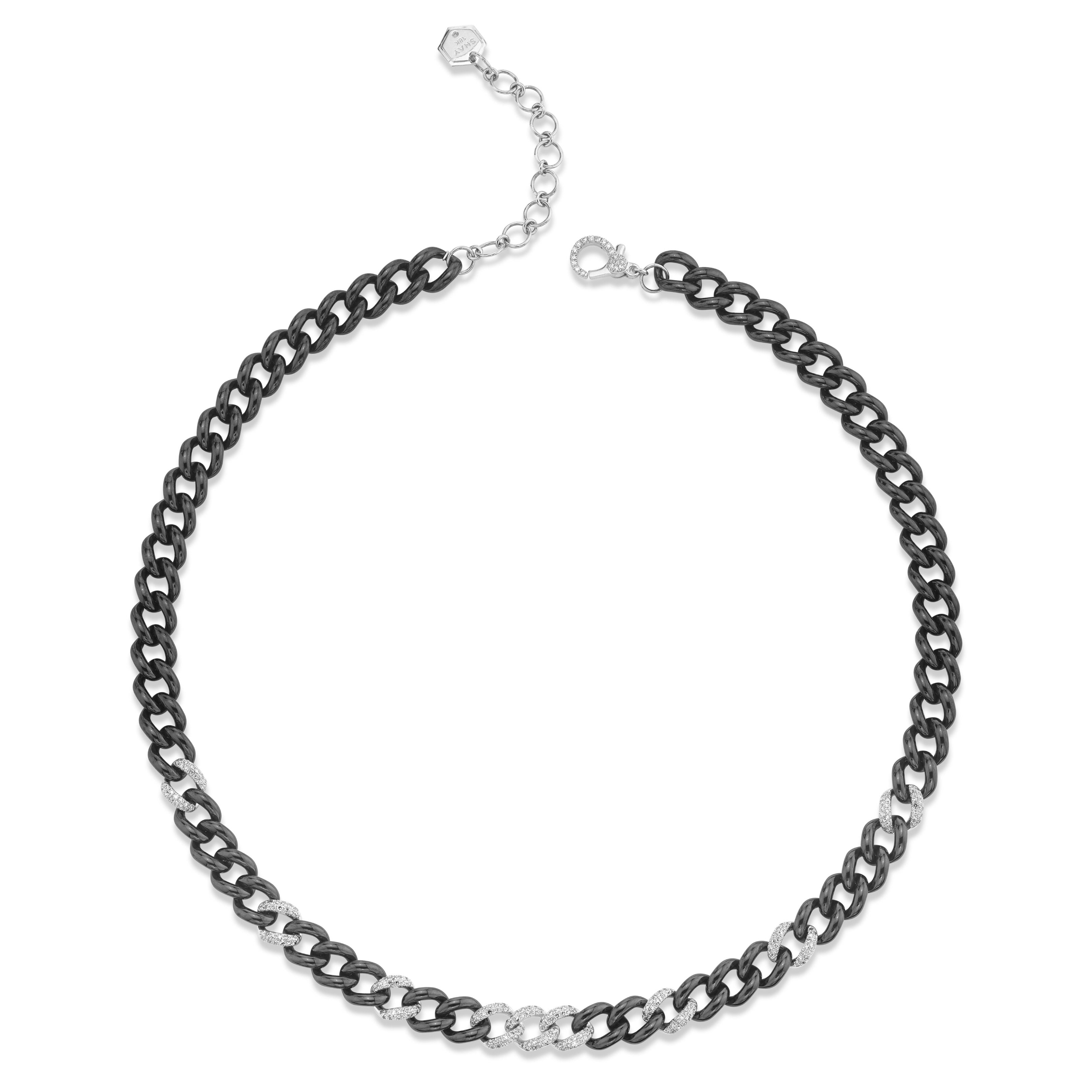 9 PAVE & BLACK CERAMIC MEDIUM LINK NECKLACE