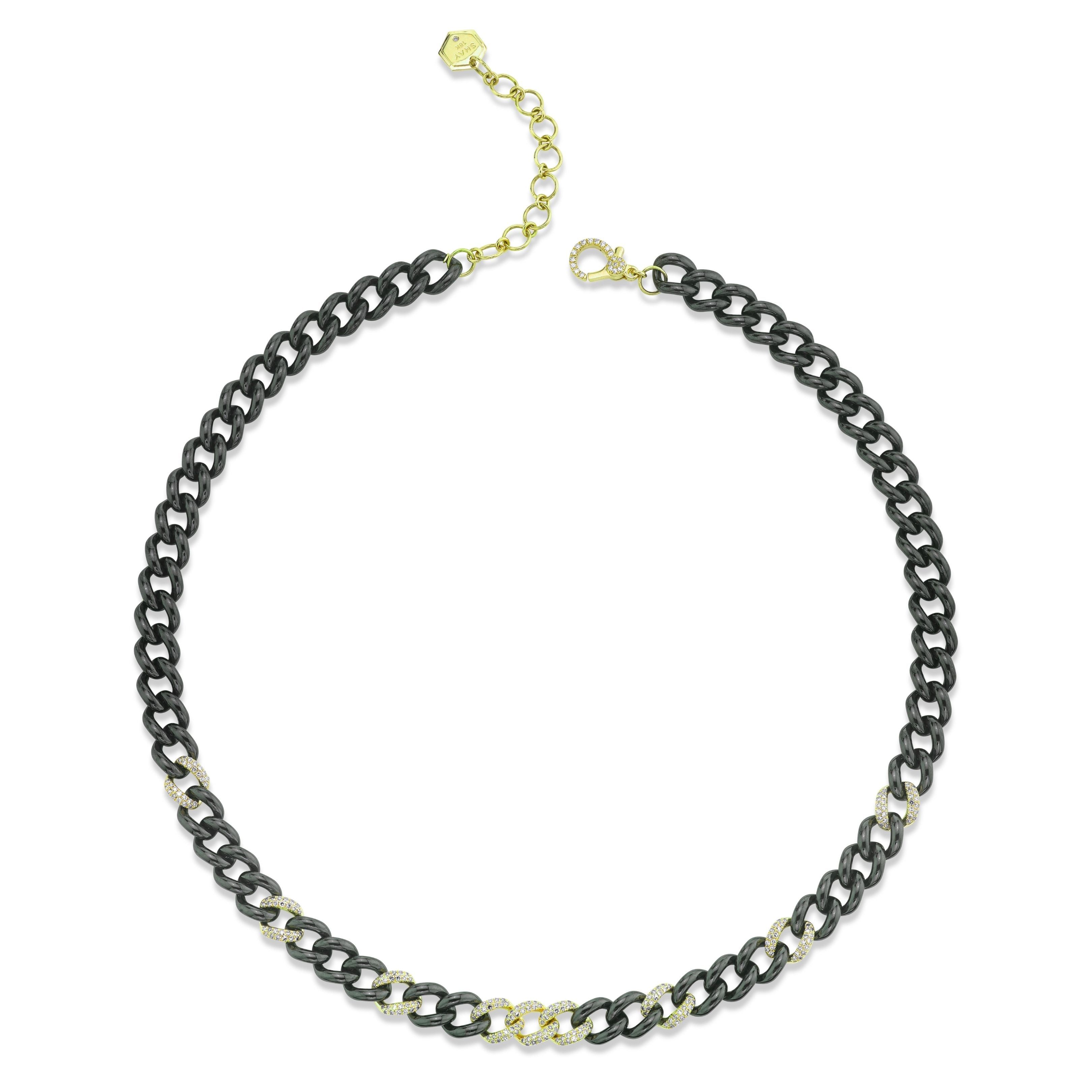 9 PAVE & BLACK CERAMIC MEDIUM LINK NECKLACE