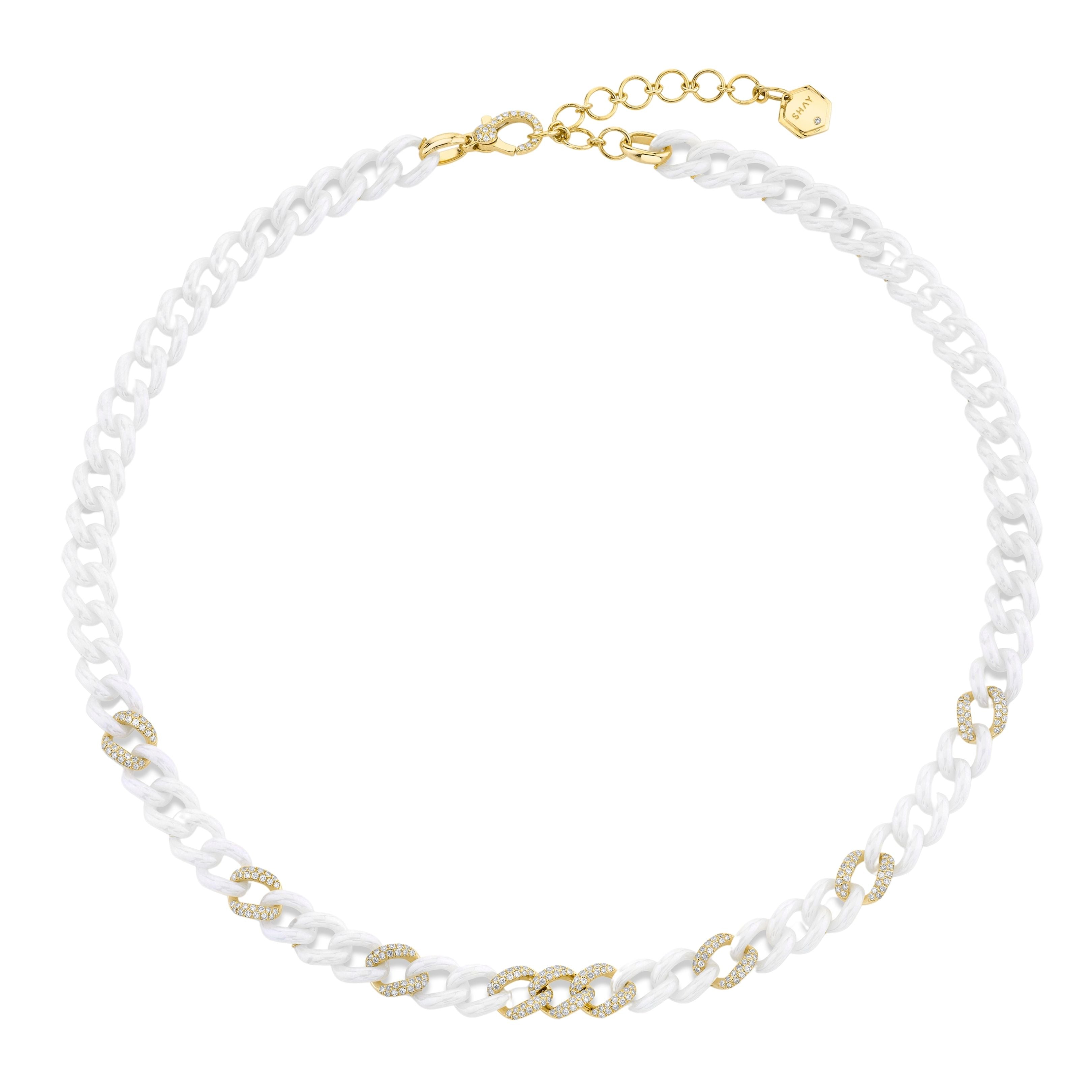 READY TO SHIP 9 PAVE & WHITE CERAMIC MEDIUM LINK NECKLACE
