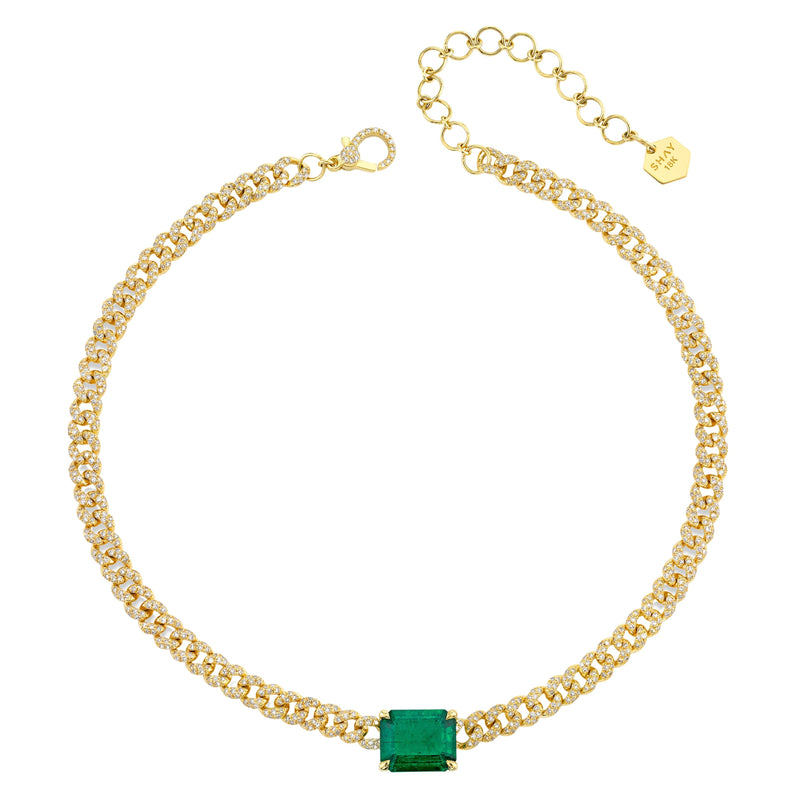 READY TO SHIP EMERALD SOLITAIRE PAVE MINI LINK NECKLACE