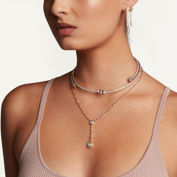 READY TO SHIP MIXED DIAMOND DOUBLE DROP ILLUSION Y NECKLACE