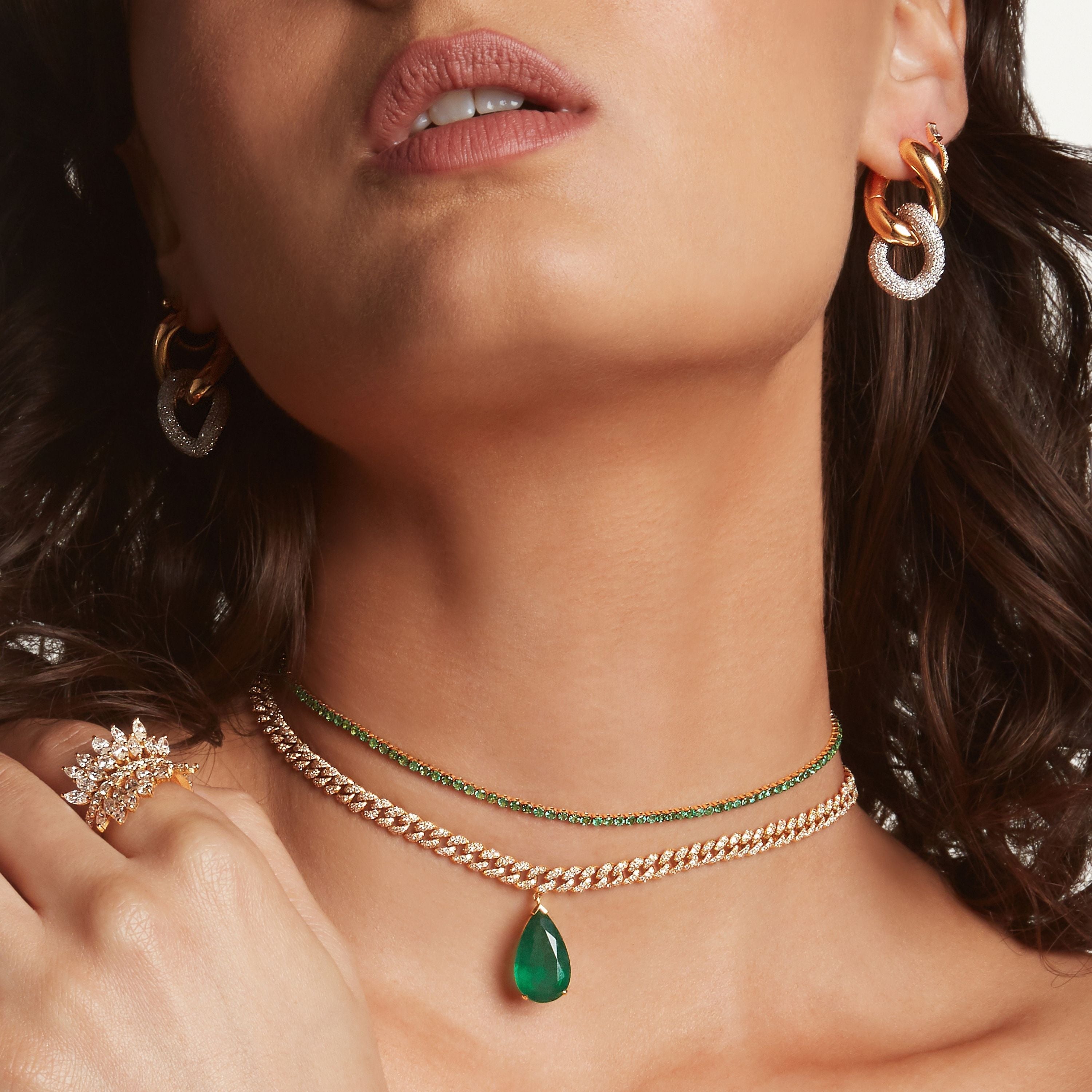 EMERALD TEARDROP PAVE MINI PAVE LINK CHOKER – SHAY JEWELRY EMERALD TEARDROP PAVE MINI PAVE LINK CHOKER – SHAY JEWELRY