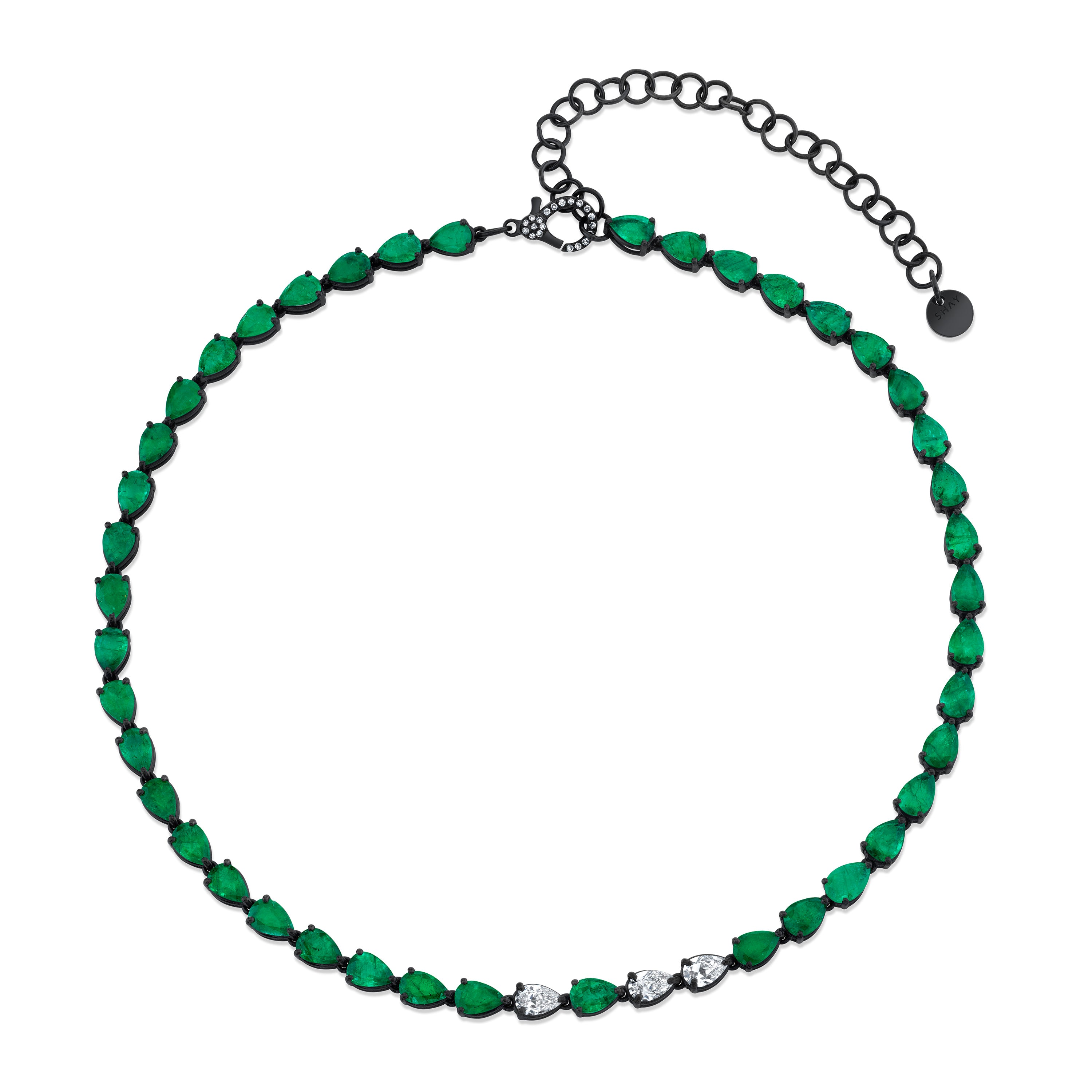 EMERALD & DIAMOND PEAR TENNIS NECKLACE