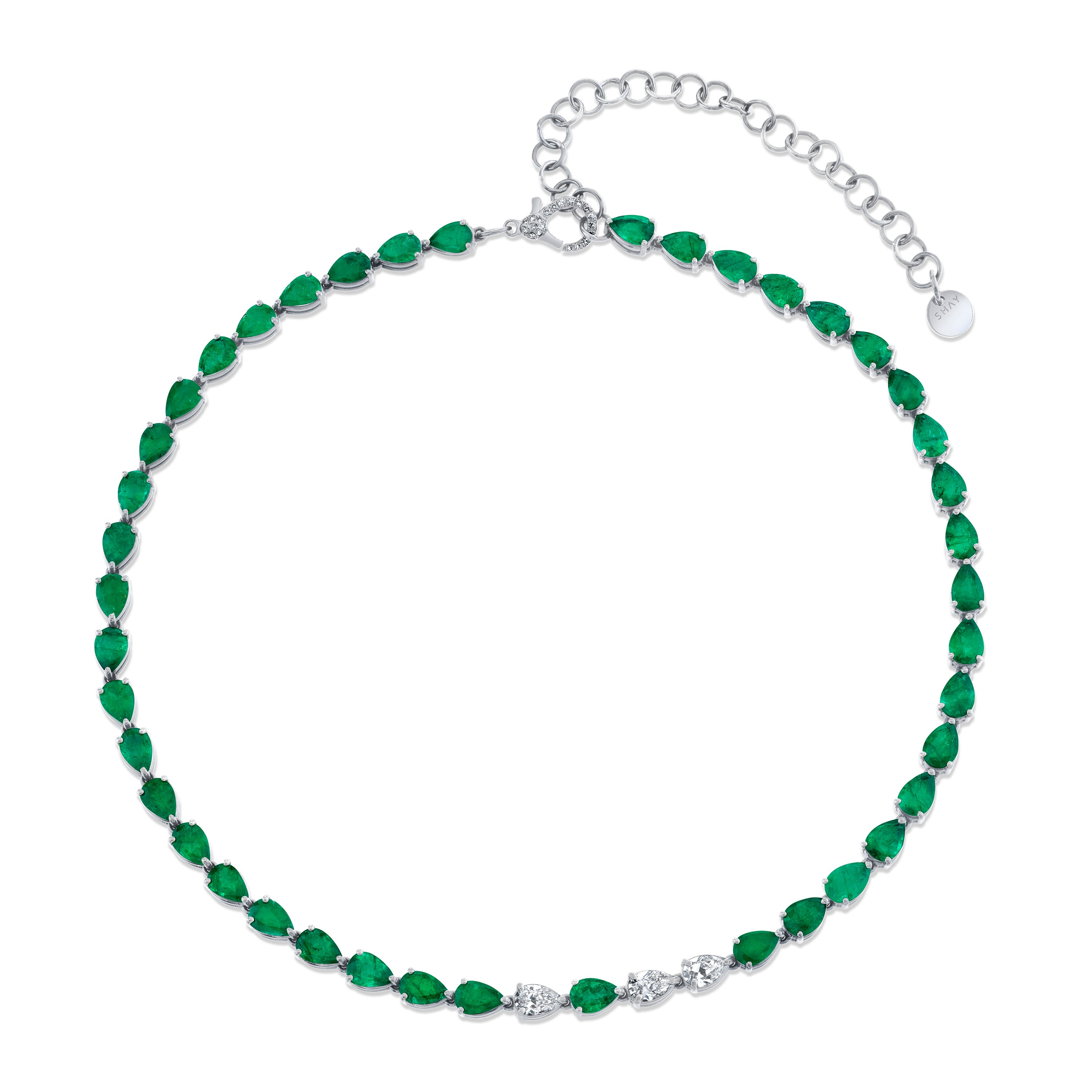 EMERALD & DIAMOND PEAR TENNIS NECKLACE