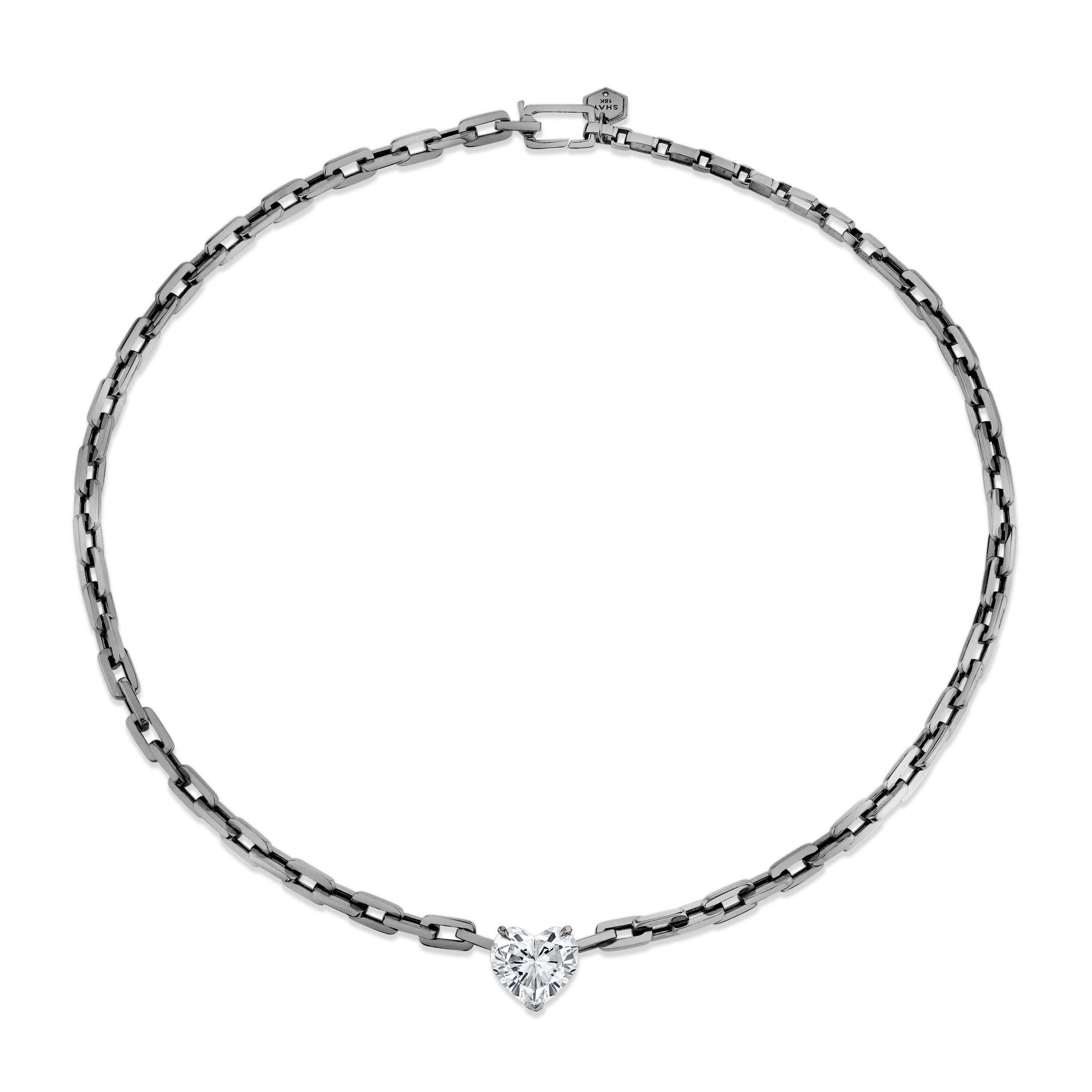 DIAMOND HEART DECO LINK NECKLACE