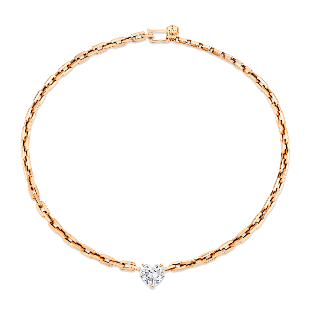 DIAMOND HEART SOLID GOLD DECO LINK NECKLACE