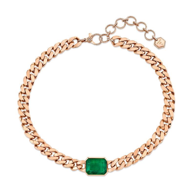 EMERALD SOLID GOLD ESSENTIAL FLAT LINK NECKLACE