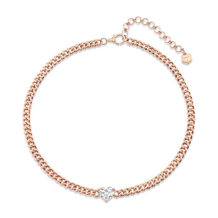 DIAMOND HEART MINI SOLID GOLD LINK NECKLACE