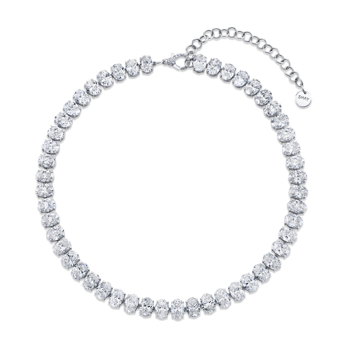 READY TO SHIP LARGE DIAMOND OVAL CUT TENNIS NECKLACE, 52cts