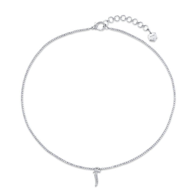 DIAMOND PAVE ARABIC INITIAL THREADS NECKLACE