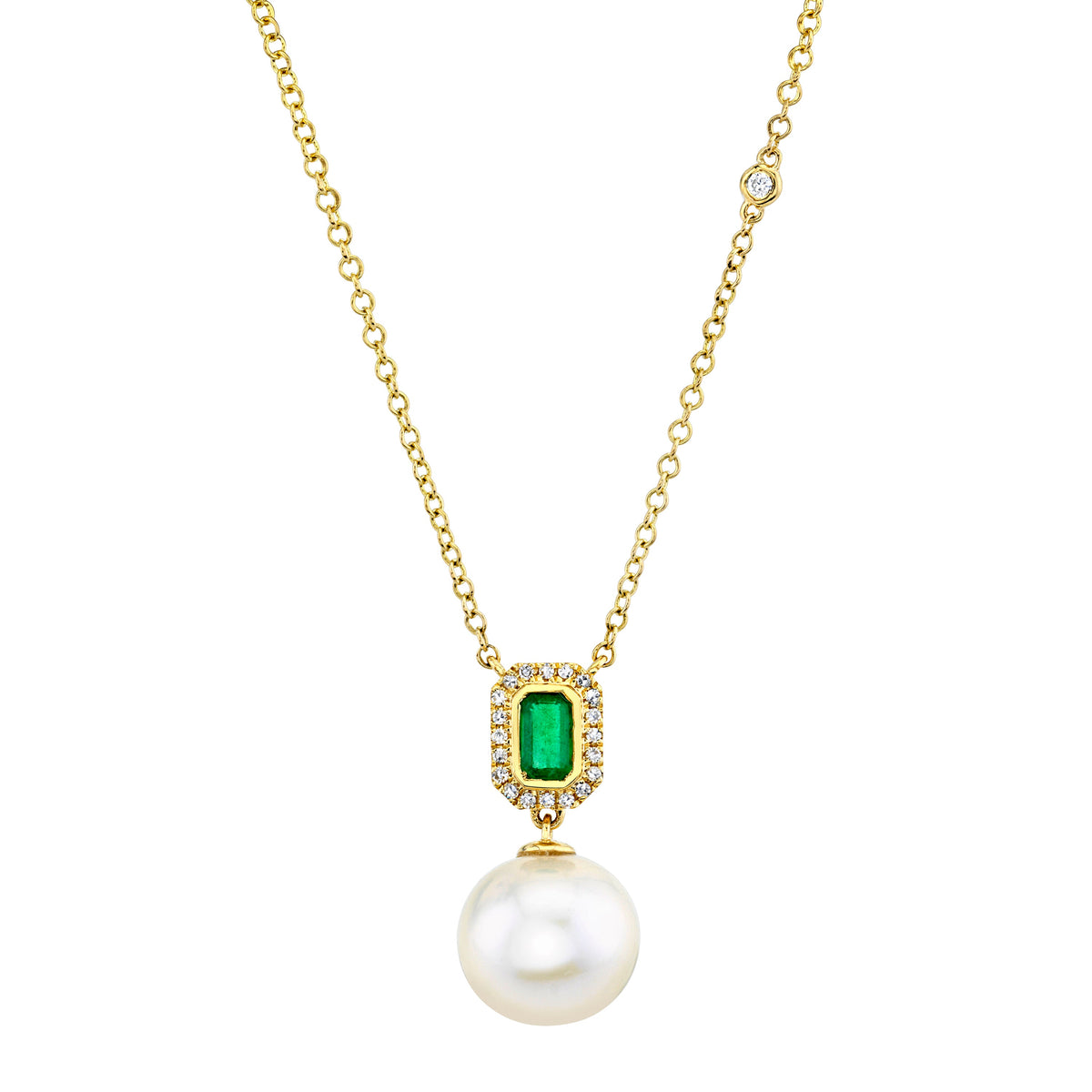 READY TO SHIP PEARL & EMERALD HALO DROP NECKLACE