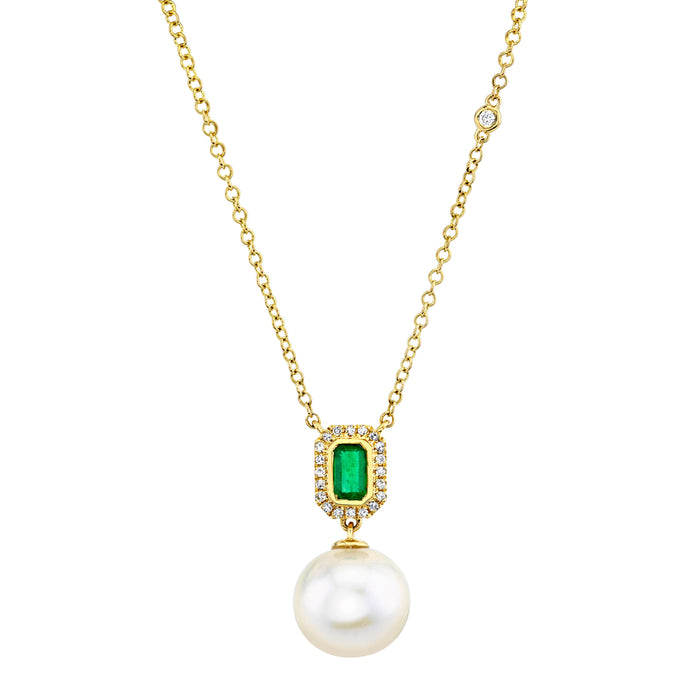READY TO SHIP PEARL & EMERALD HALO DROP NECKLACE