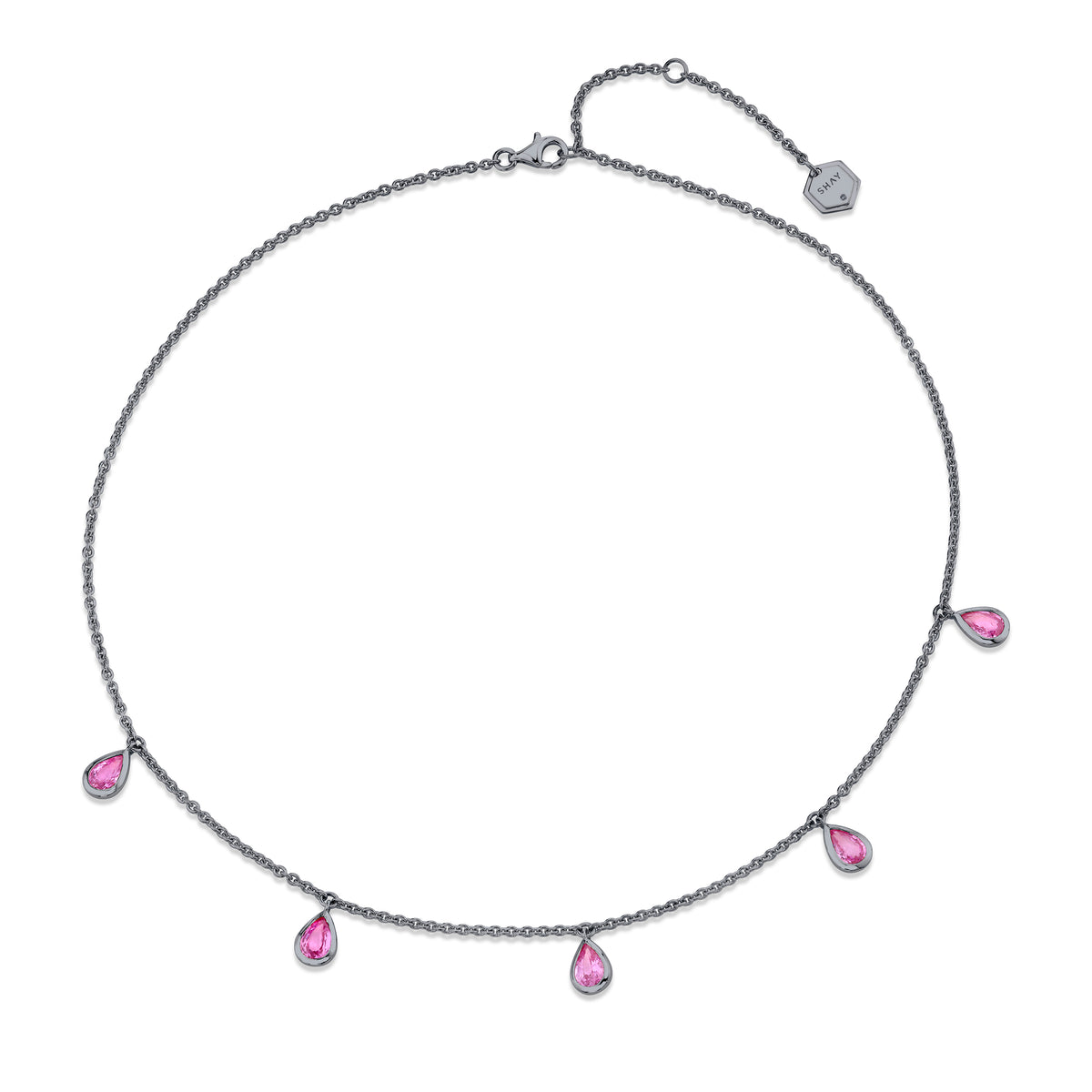 PINK SAPPHIRE 5 PEAR DROP NECKLACE