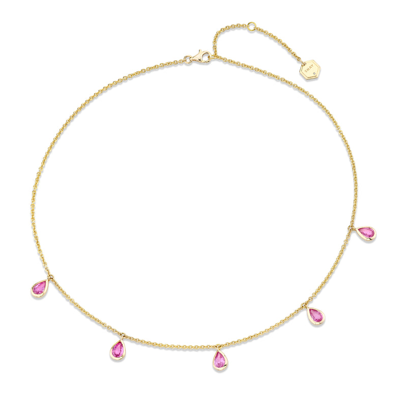 PINK SAPPHIRE 5 PEAR DROP NECKLACE