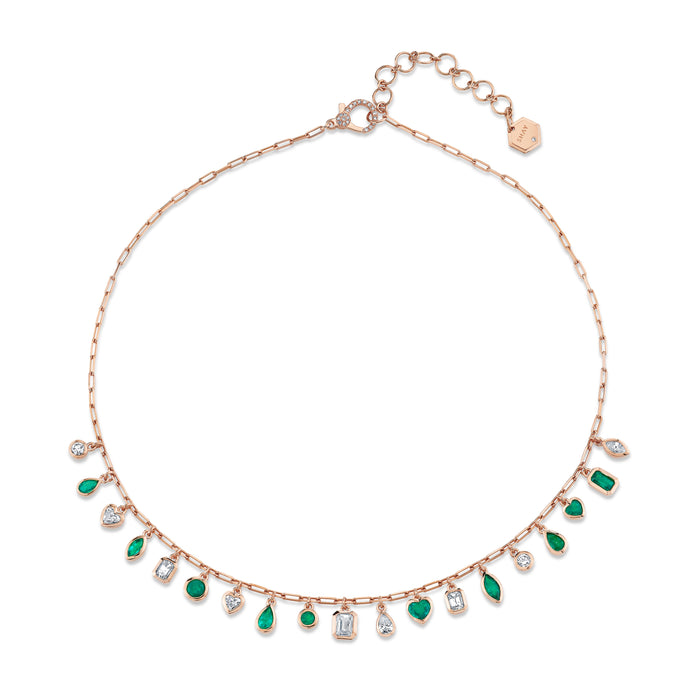 EMERALD AND DIAMOND MIXED DROP NECKLACE
