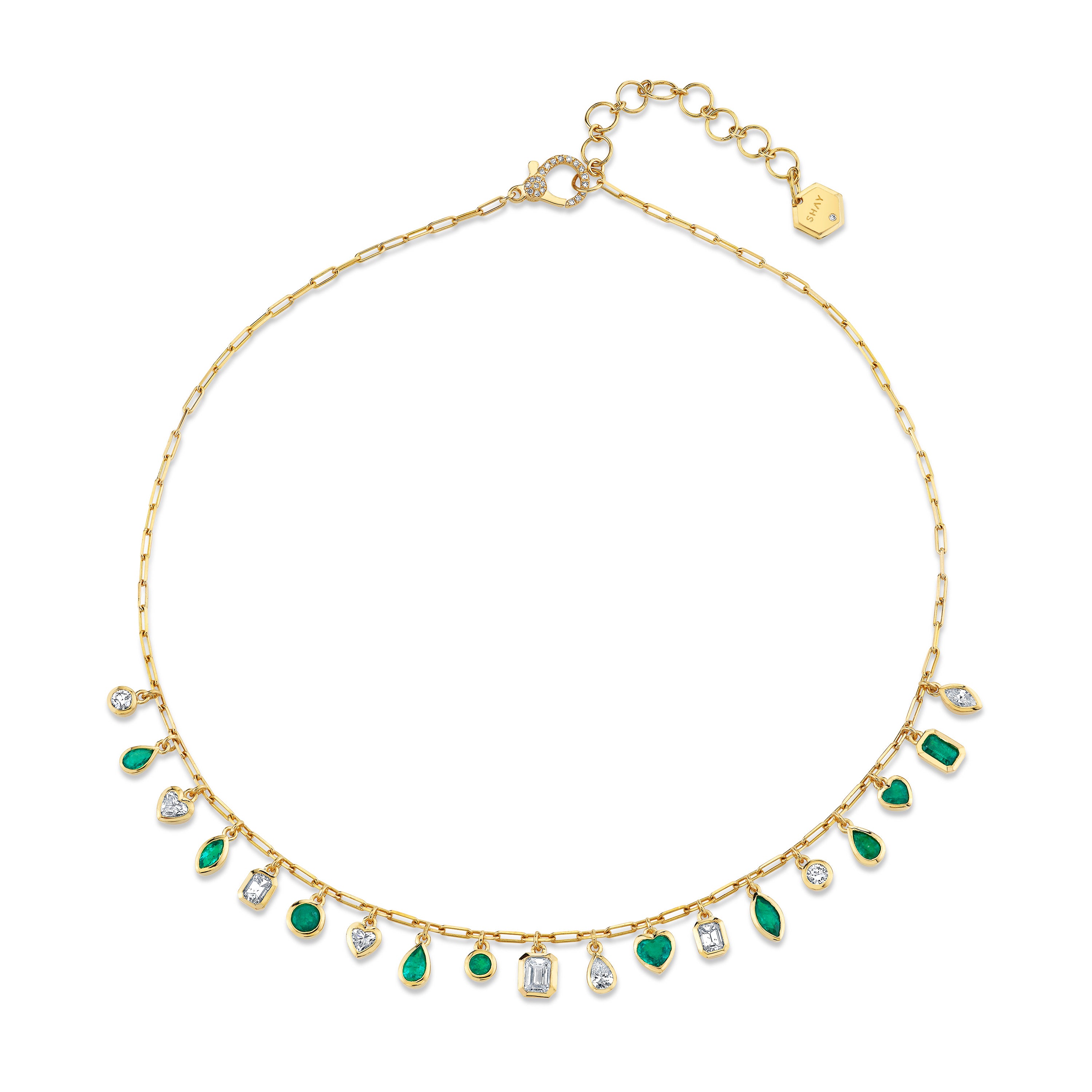 READY TO SHIP EMERALD & DIAMOND MIXED DROP NECKLACE