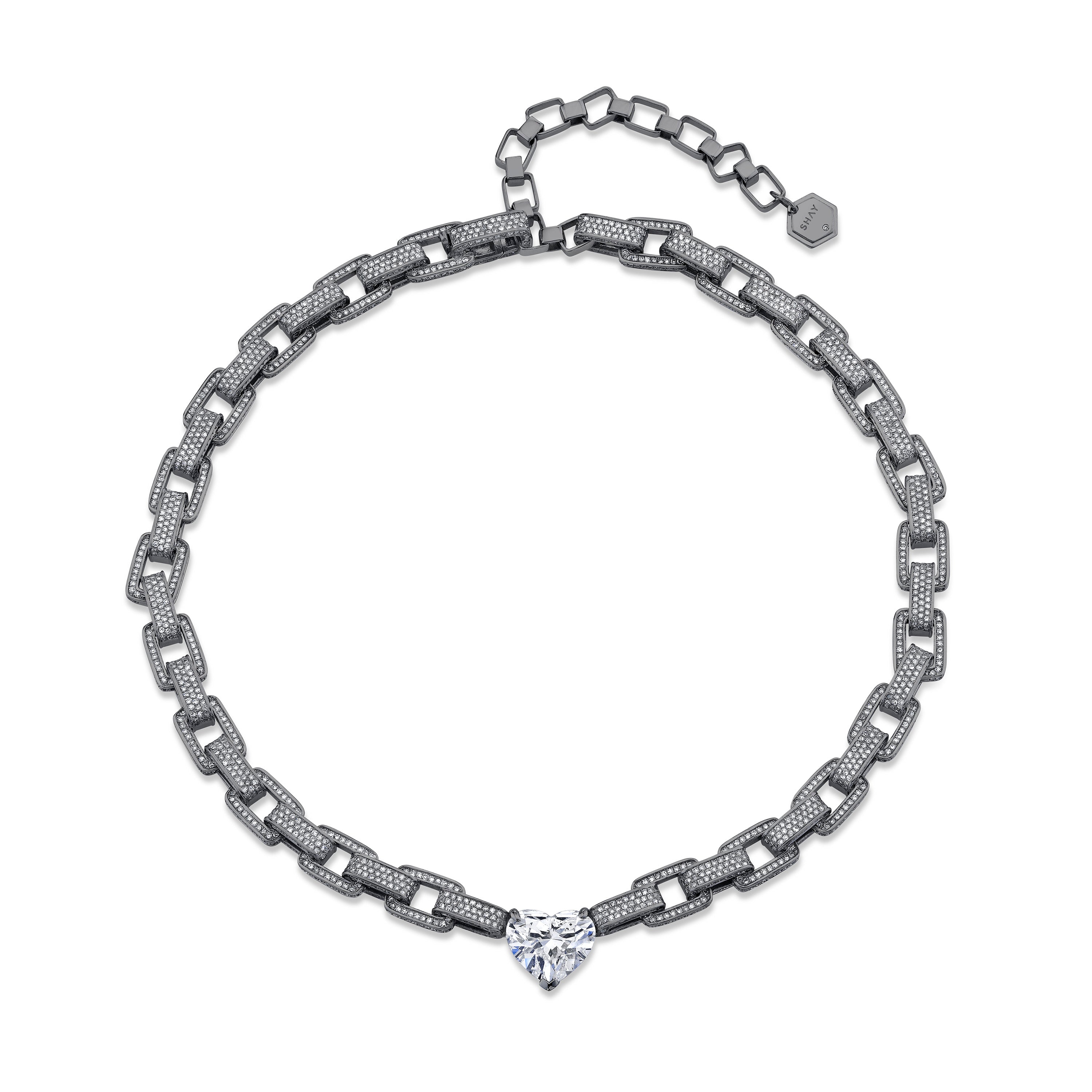 DIAMOND HEART DECO LINK NECKLACE