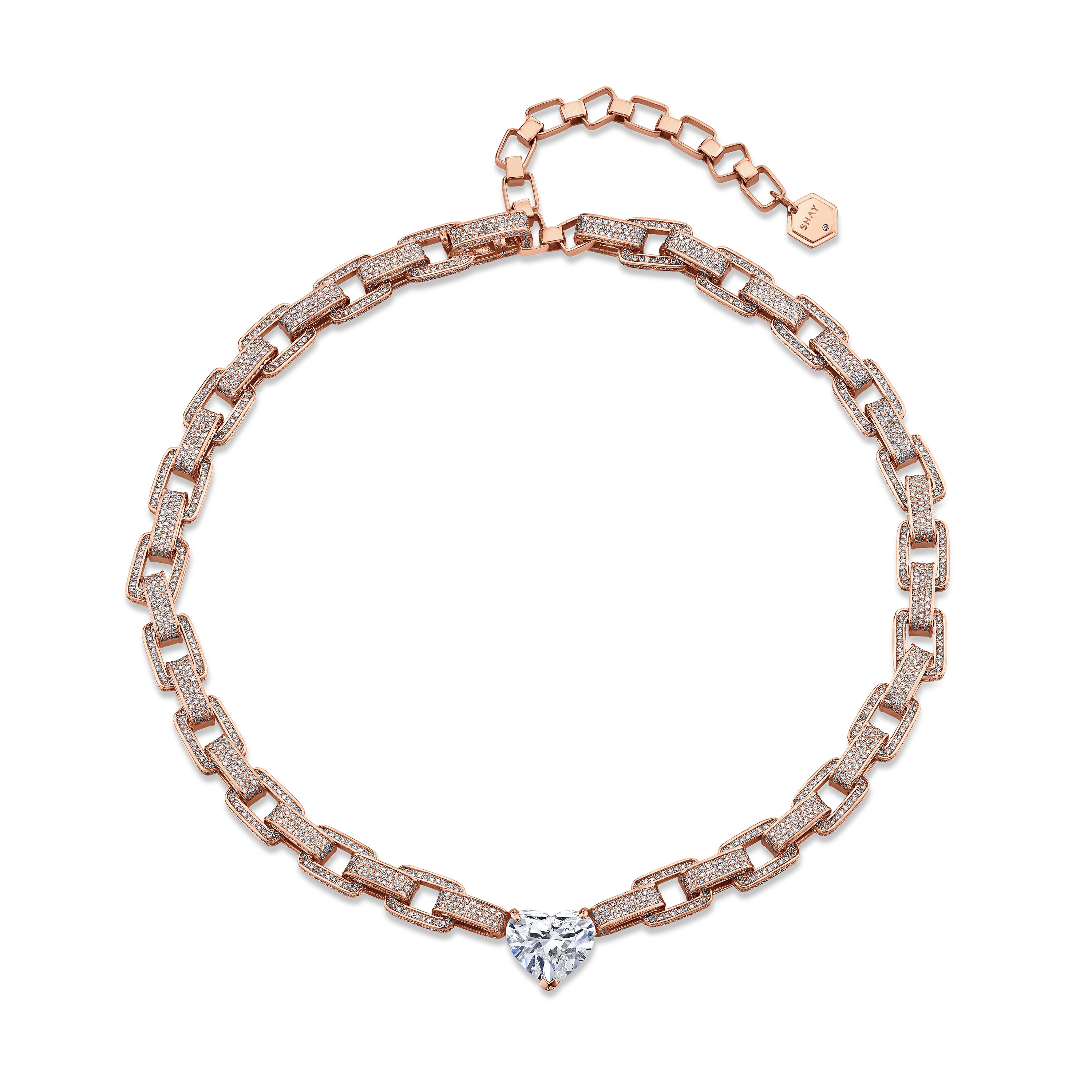DIAMOND HEART DECO LINK NECKLACE