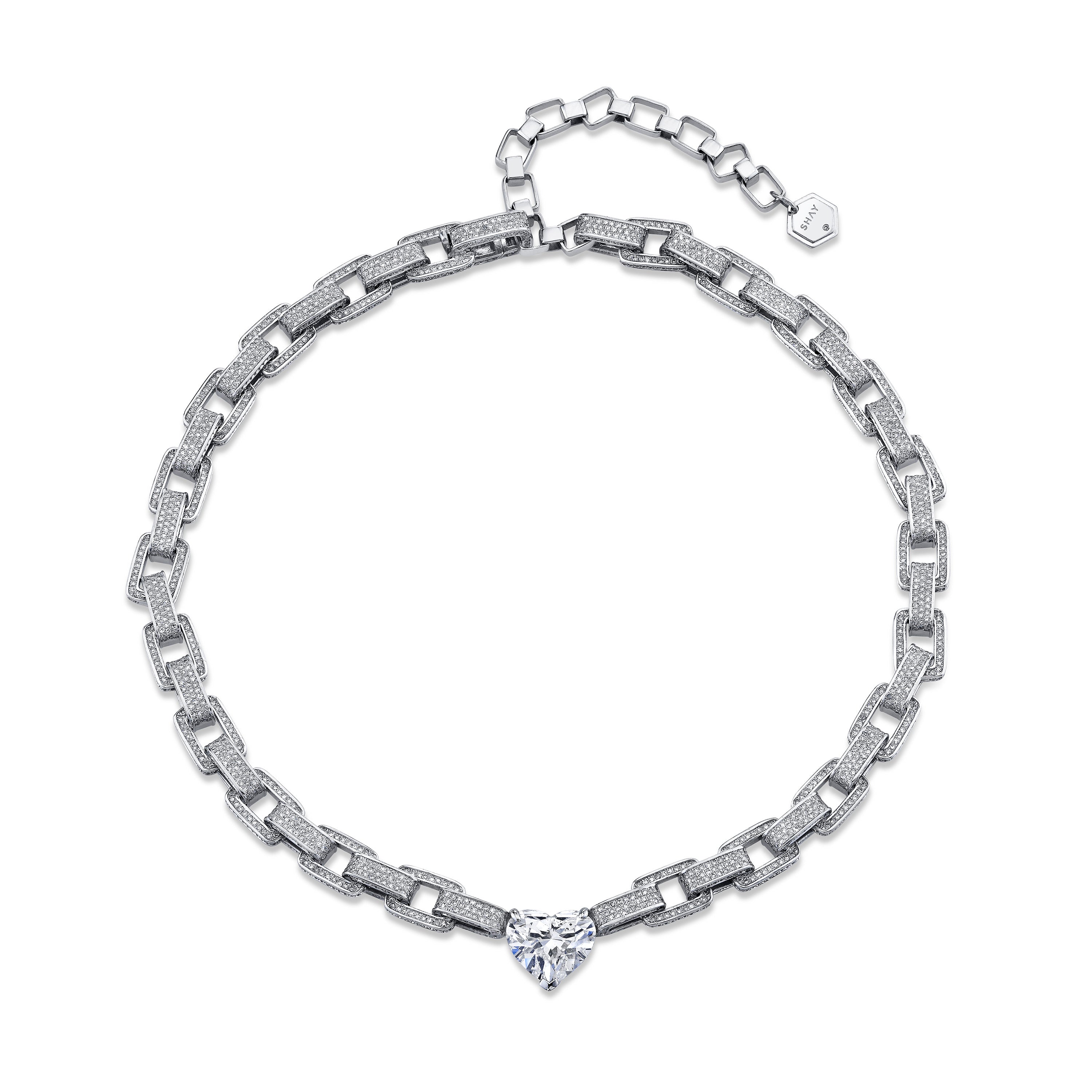 DIAMOND HEART DECO LINK NECKLACE