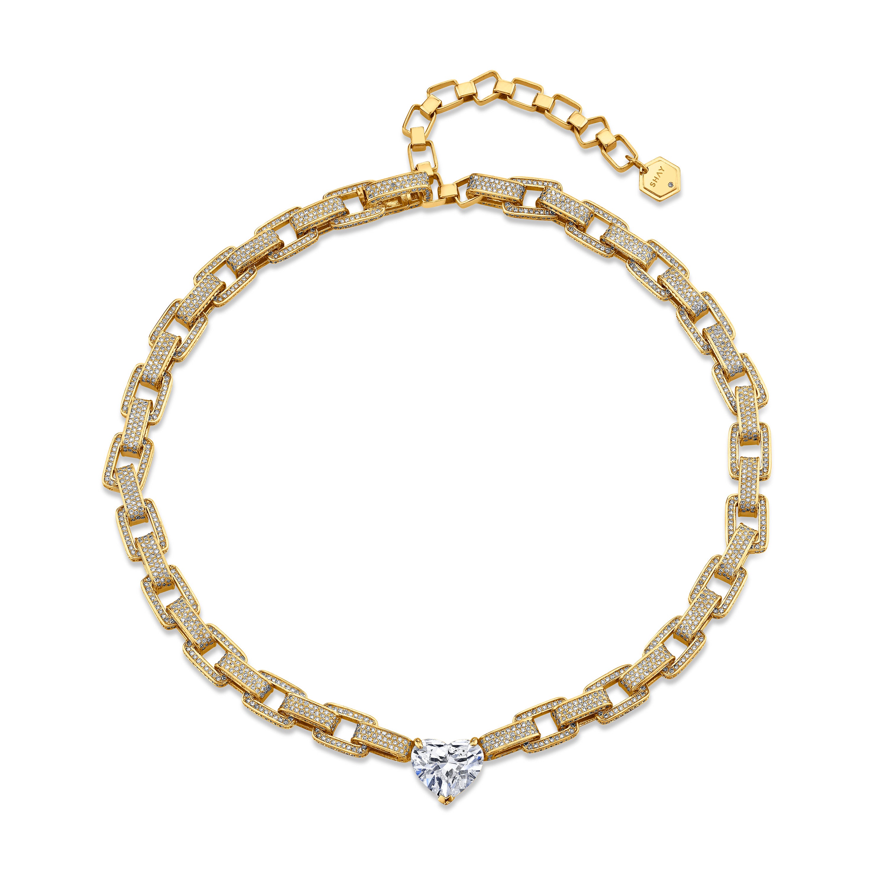 DIAMOND HEART DECO LINK NECKLACE