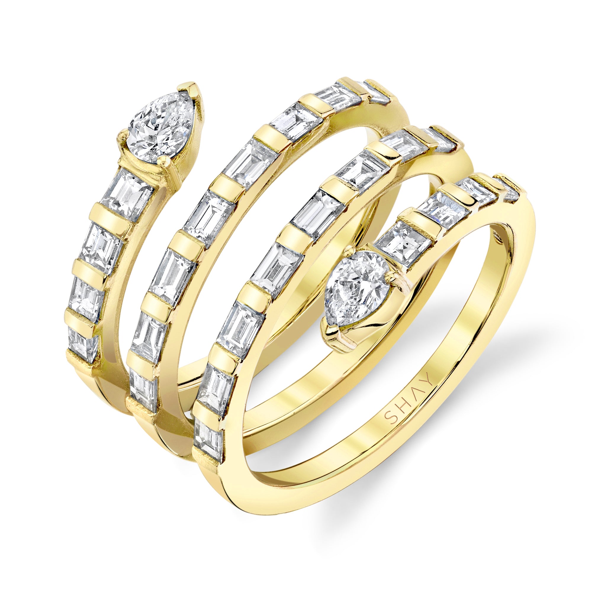 READY TO SHIP DIAMOND QUAD PEAR SPIRAL RING