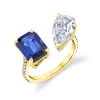 DIAMOND PEAR & BLUE SAPPHIRE TWIN PINKY RING