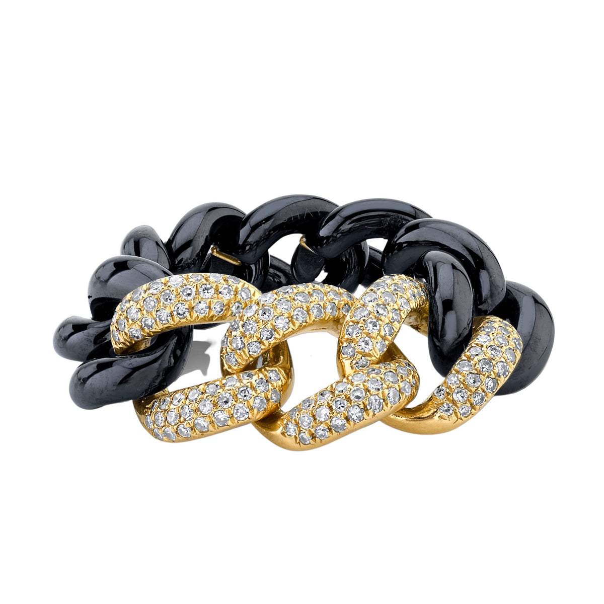 READY TO SHIP TRIPLE PAVE BLACK CERAMIC ESSENTIAL LINK RING
