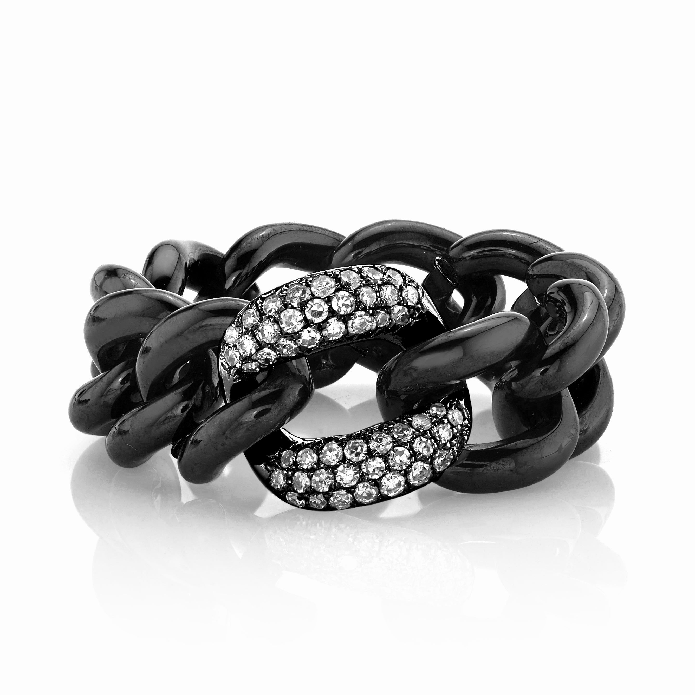 DIAMOND & BLACK CERAMIC MEDIUM LINK RING