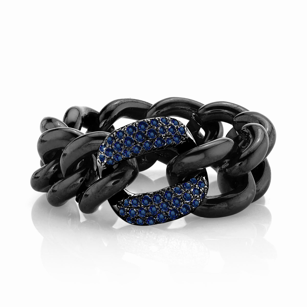 BLUE SAPPHIRE  & BLACK CERAMIC MEDIUM LINK RING