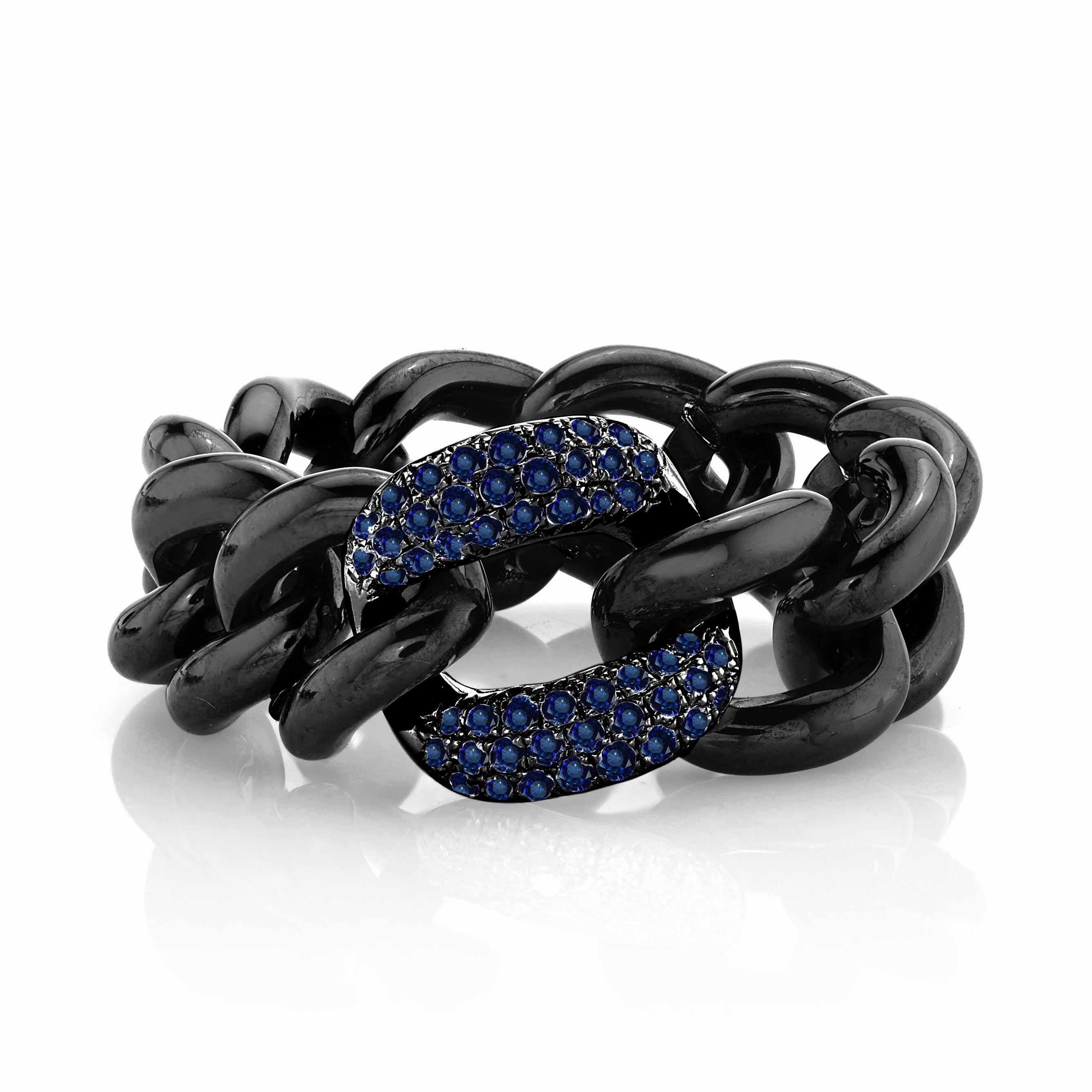 MEN'S BLUE SAPPHIRE & BLACK CERAMIC MEDIUM LINK RING