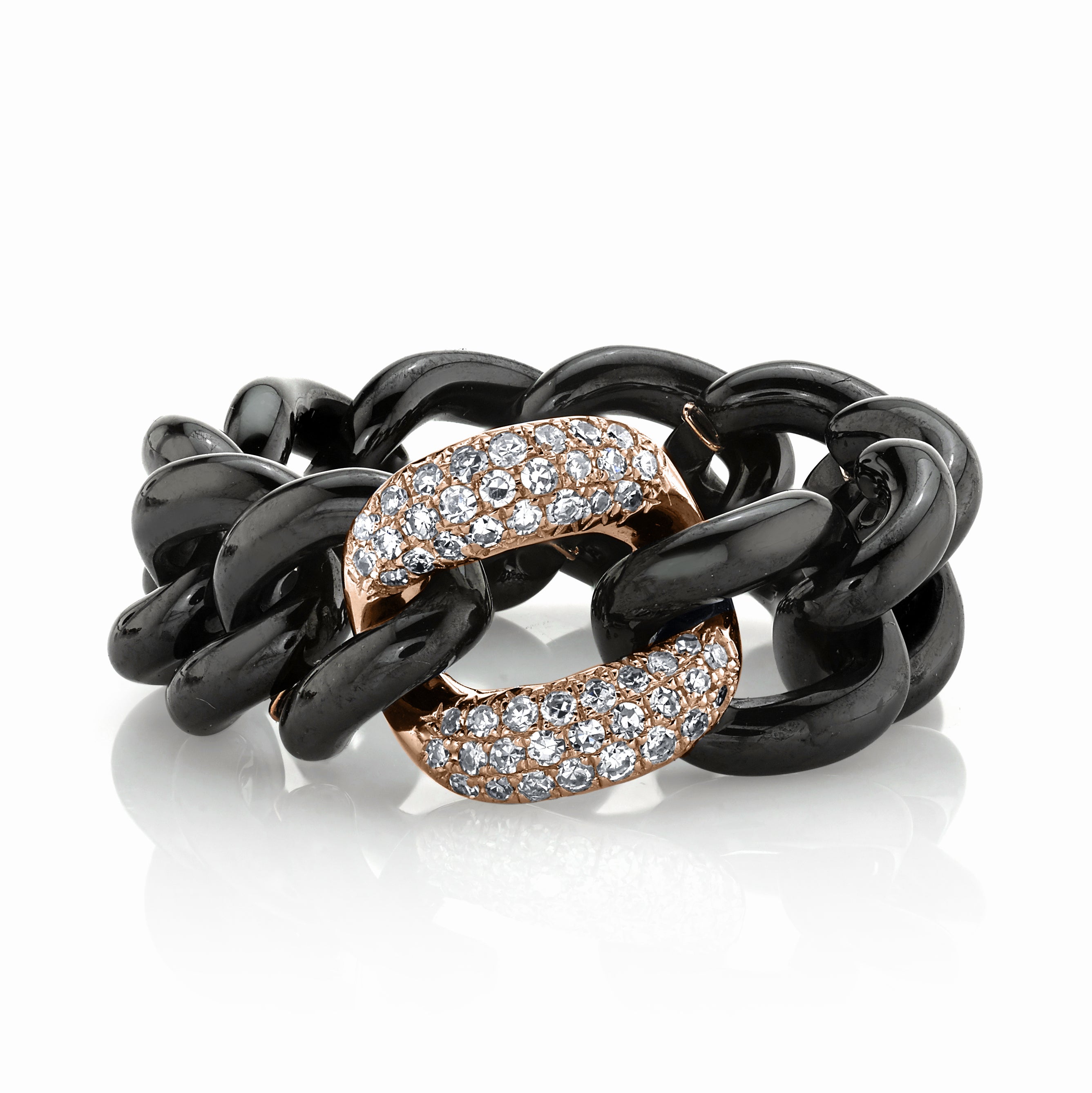 MEN'S BLACK CERAMIC PAVE MEDIUM LINK RING