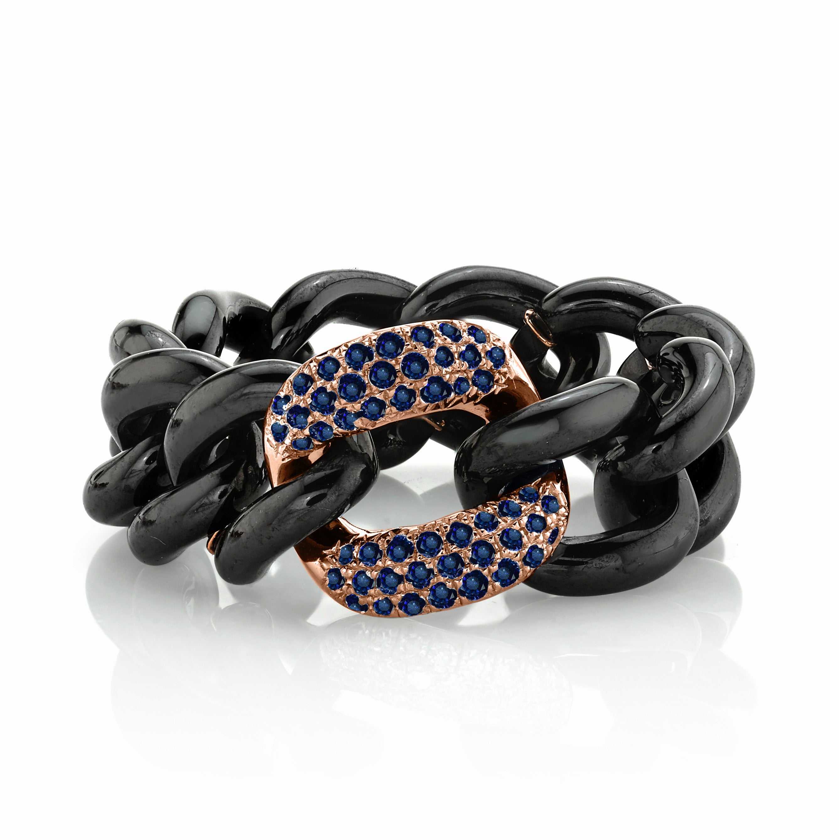 MEN'S BLUE SAPPHIRE & BLACK CERAMIC MEDIUM LINK RING