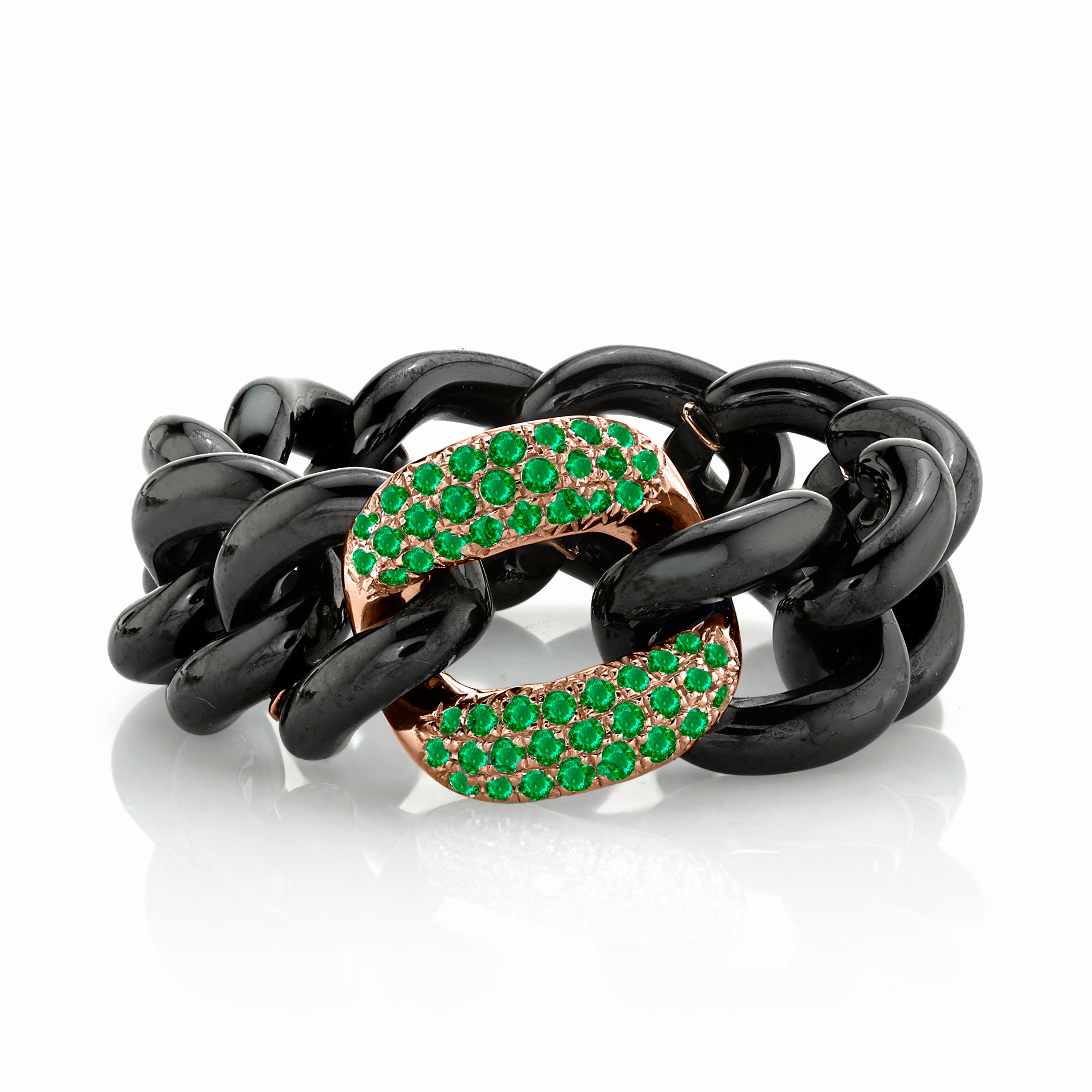 MEN'S EMERALD & BLACK CERAMIC MEDIUM LINK RING