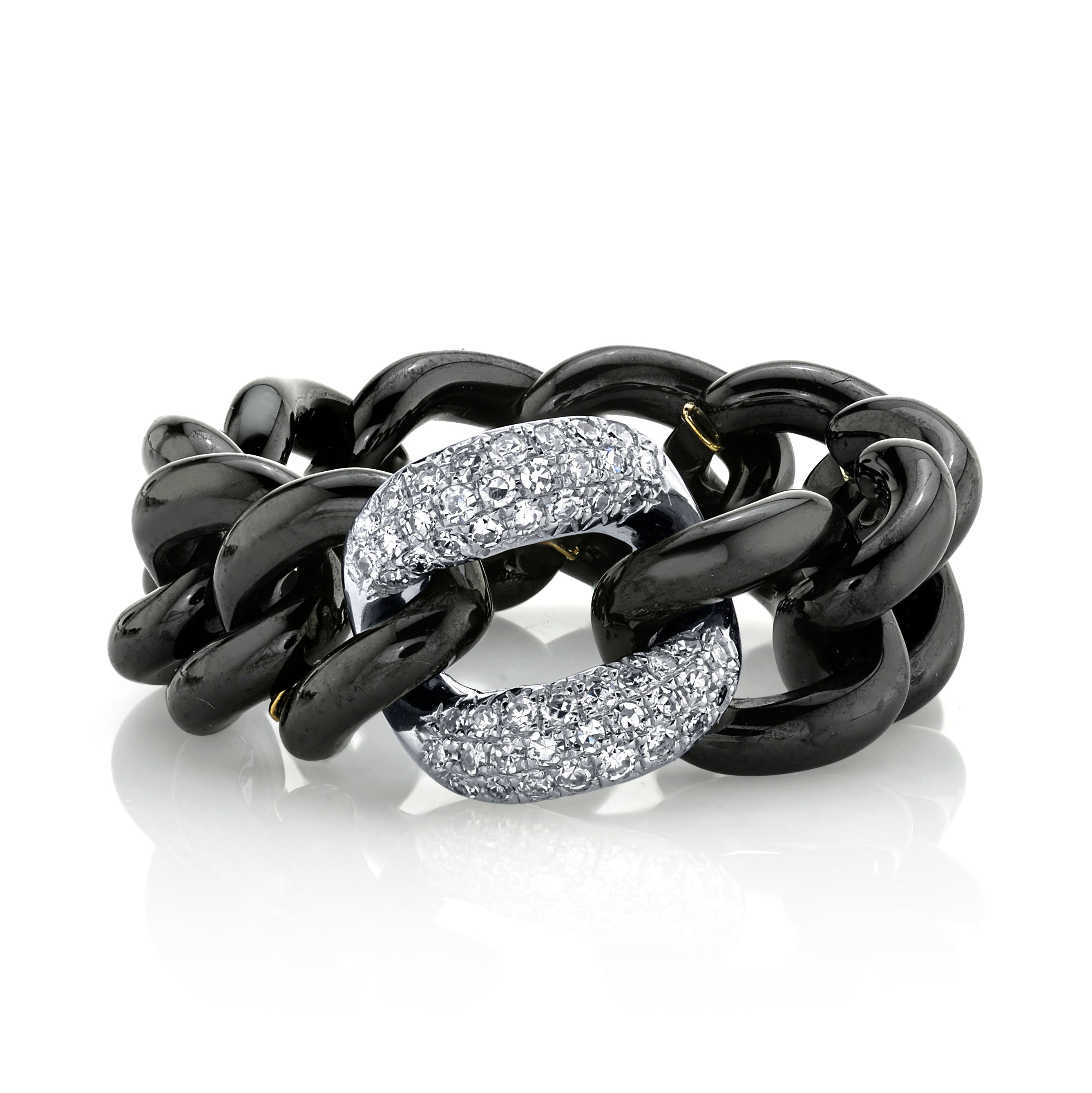 DIAMOND & BLACK CERAMIC MEDIUM LINK RING