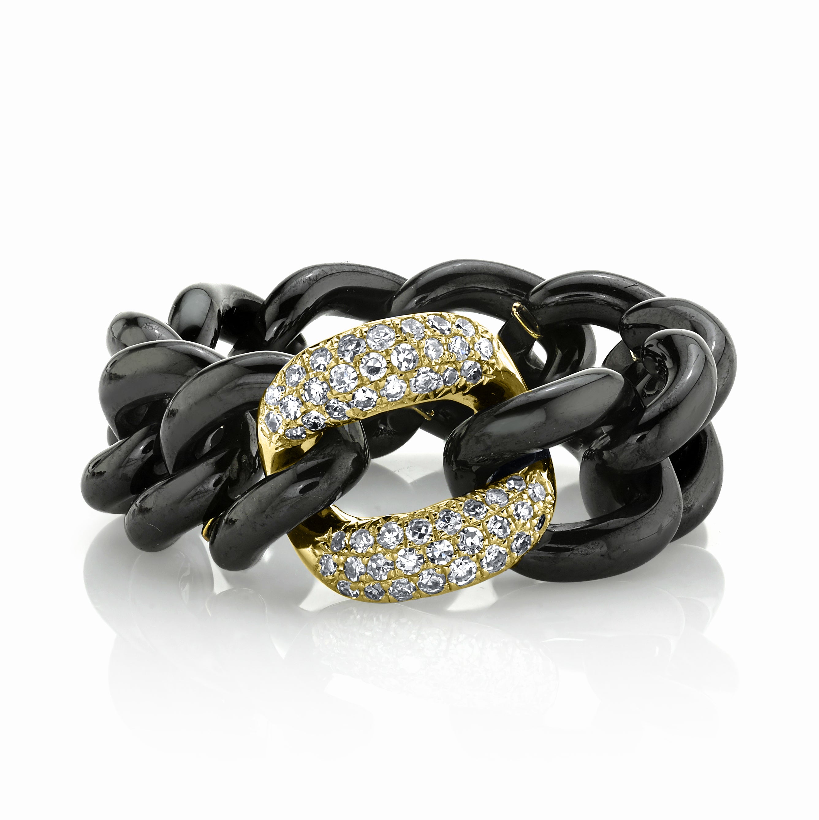 DIAMOND & BLACK CERAMIC MEDIUM LINK RING – SHAY JEWELRY