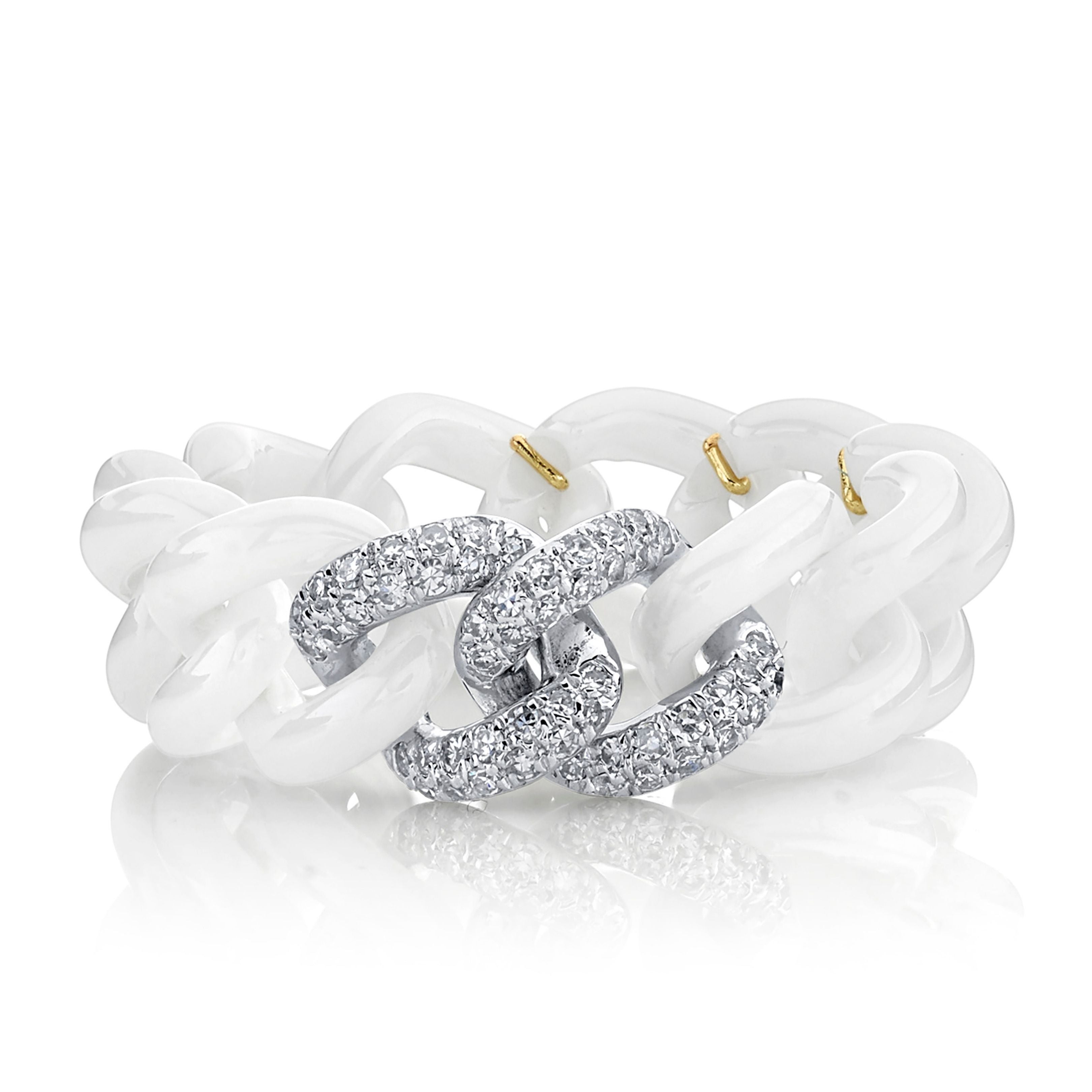 READY TO SHIP WHITE CERAMIC DOUBLE PAVE MEDIUM LINK RING