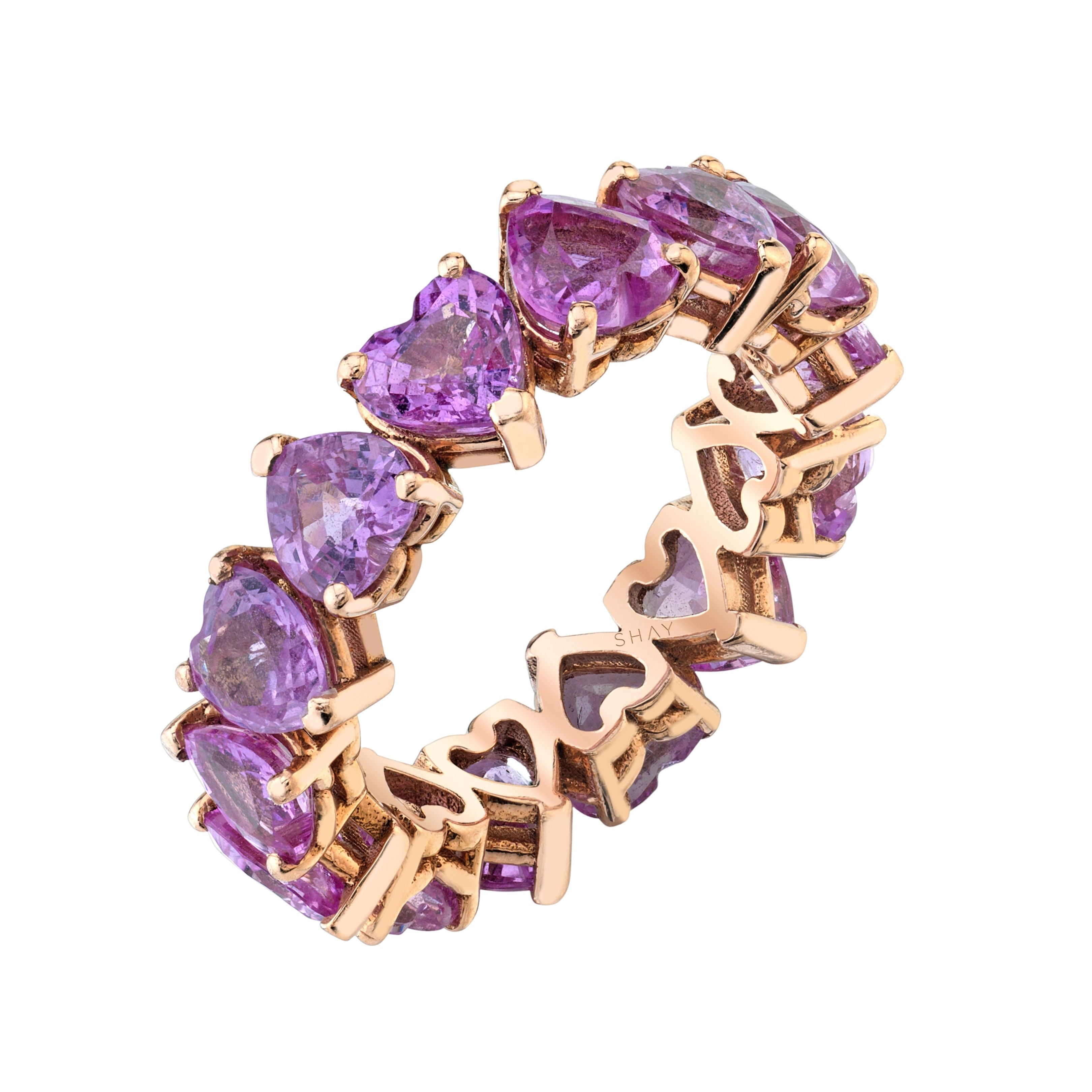 READY TO SHIP PINK SAPPHIRE HEART ETERNITY BAND