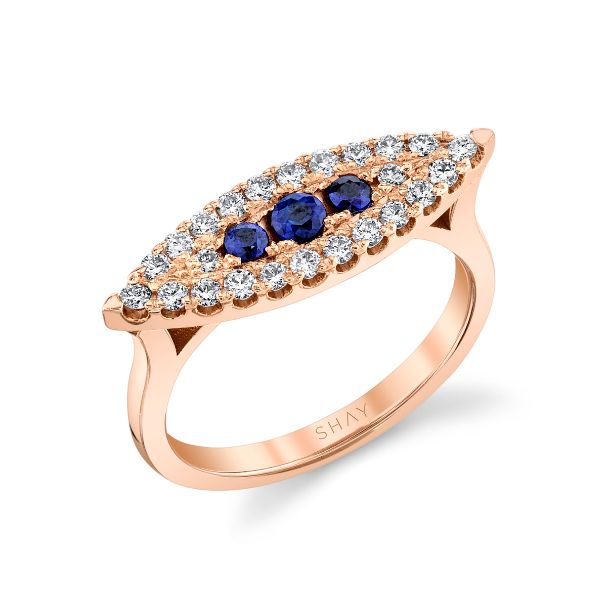 READY TO SHIP BLUE SAPPHIRE & DIAMOND MARQUISE EAST WEST RING