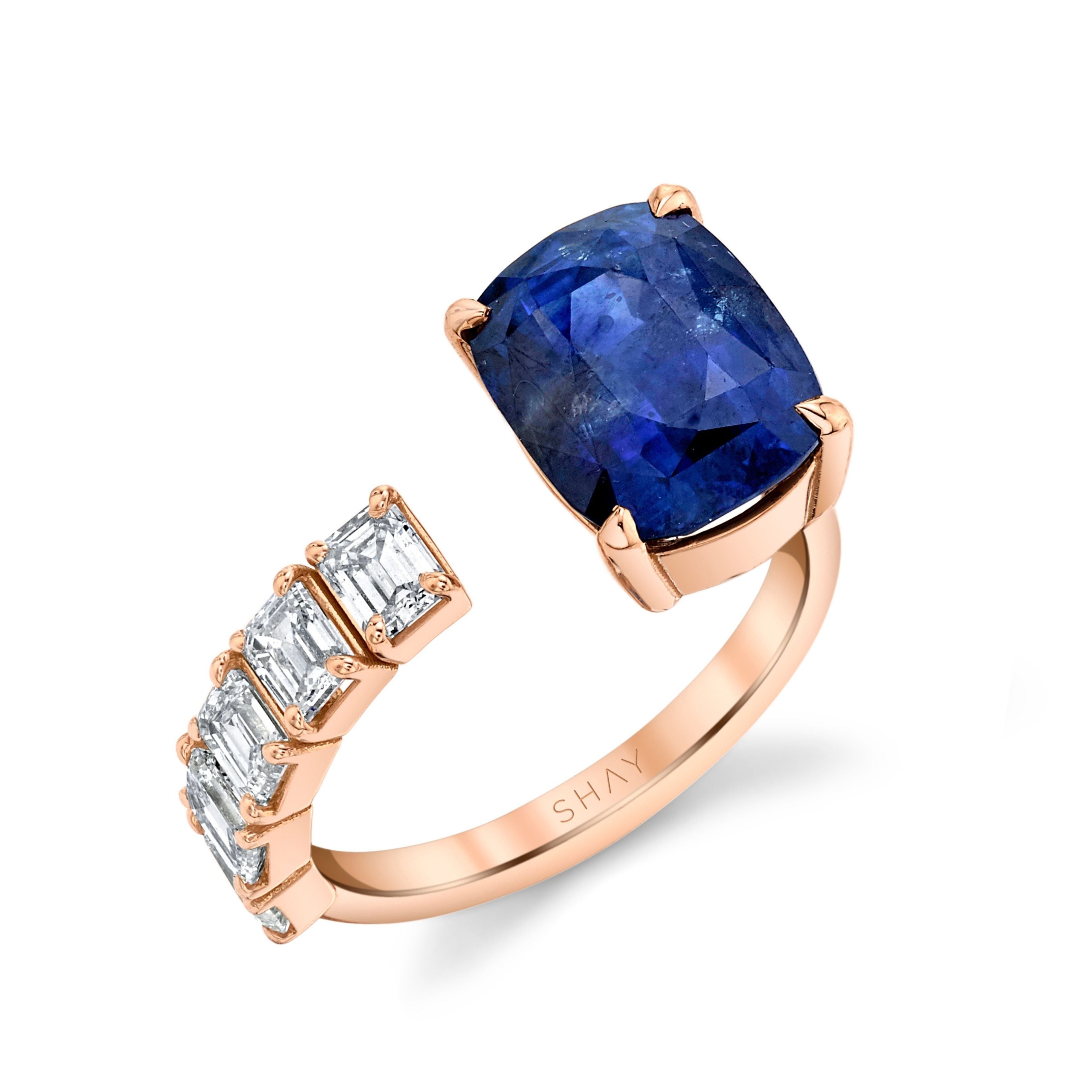 3 Stone Round Sapphire Ring with Hidden Halo – Happy Jewelers