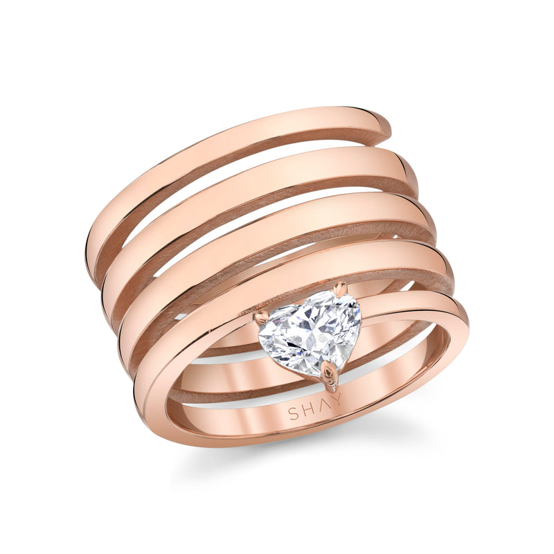 SOLID GOLD DIAMOND HEART SPIRAL RING