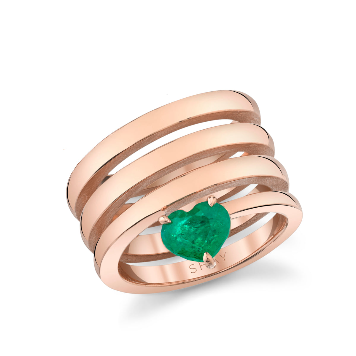 SOLID GOLD EMERALD SPIRAL HEART PINKY RING