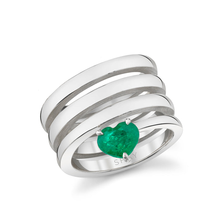 SOLID GOLD EMERALD SPIRAL HEART PINKY RING