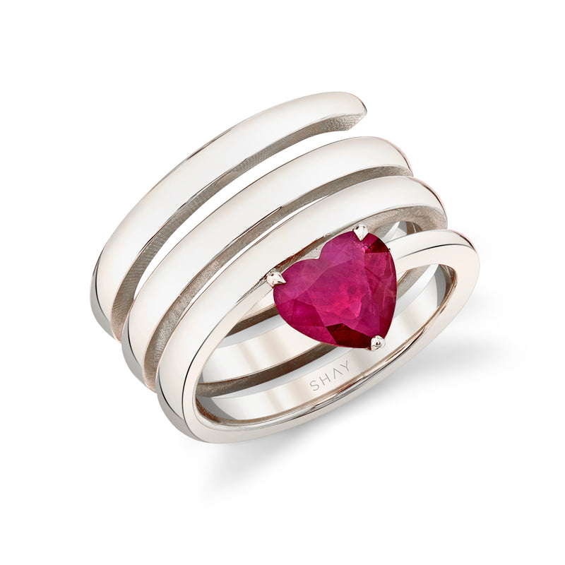 SOLID GOLD RUBY HEART SPIRAL PINKY RING
